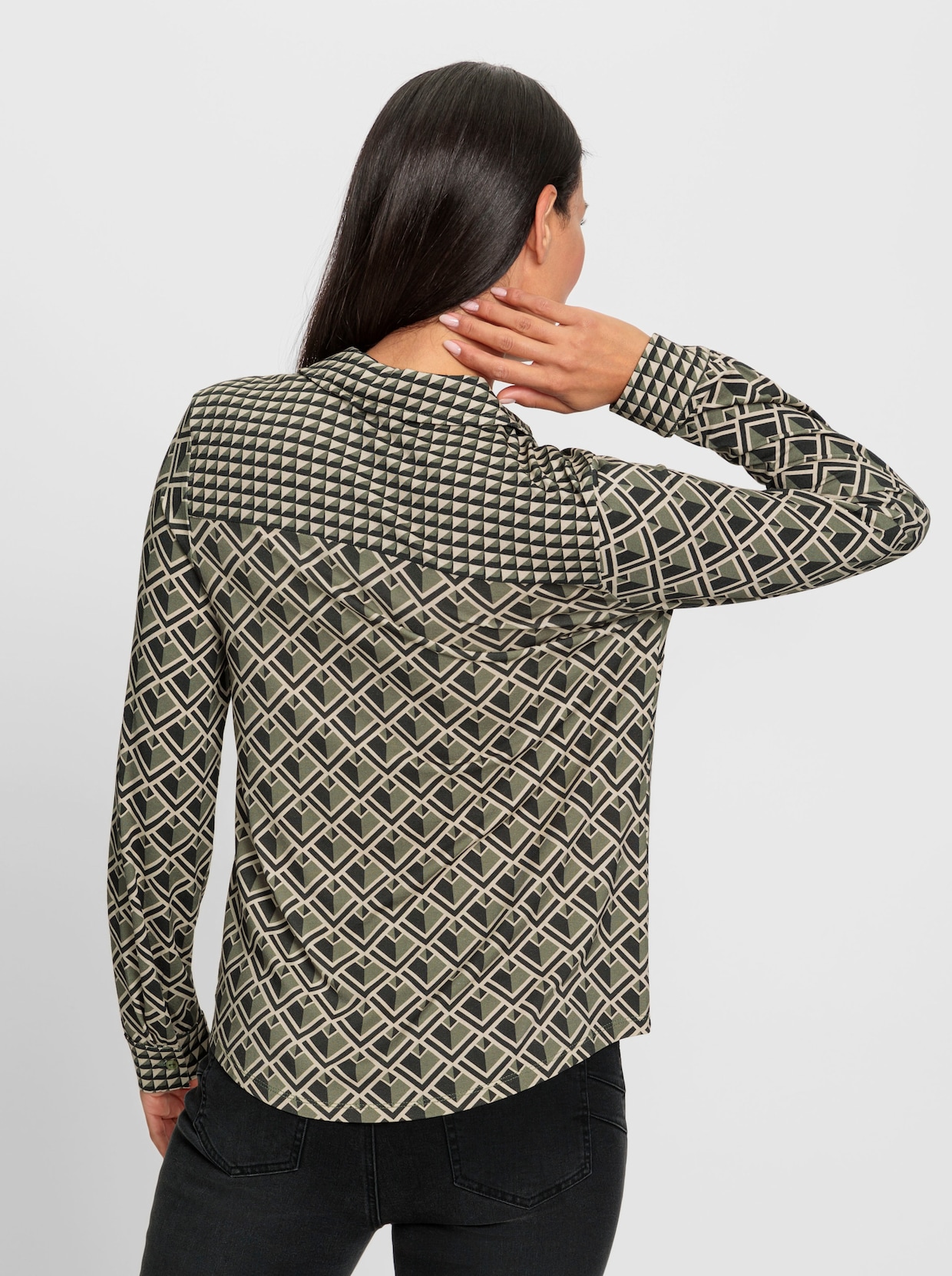 heine Druckbluse - khaki-graphit-bedruckt
