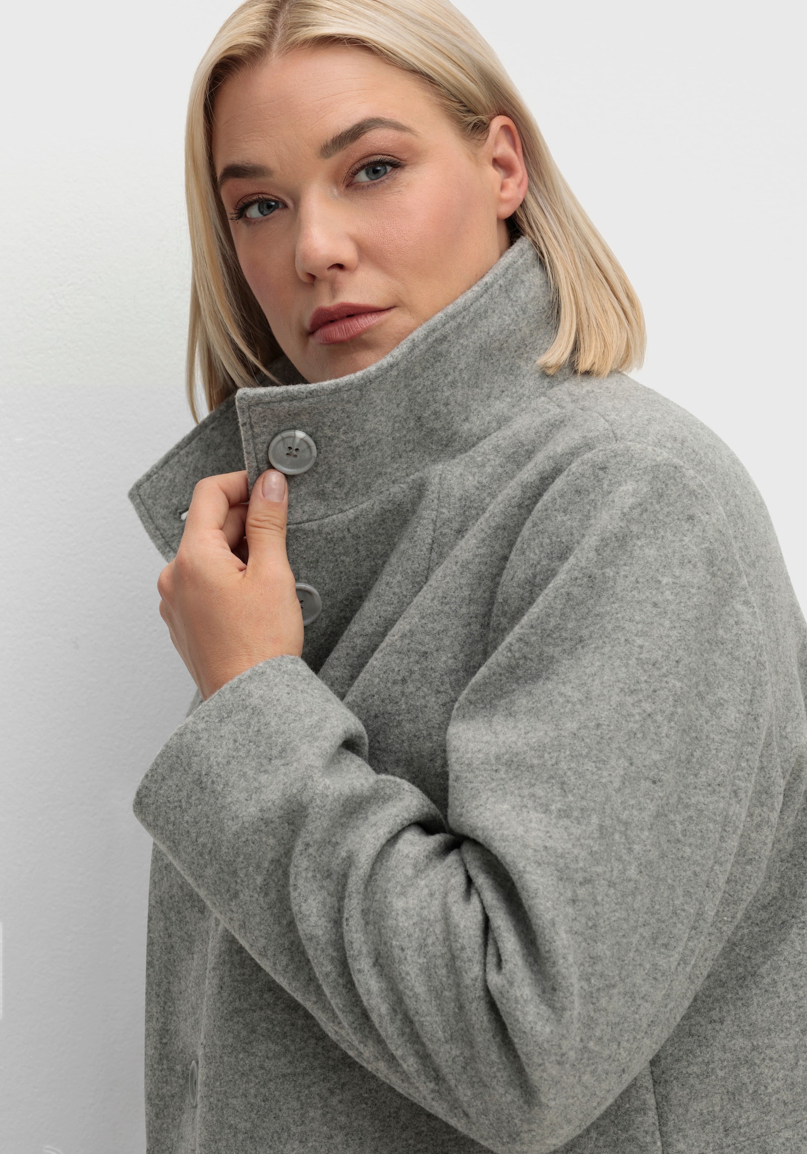 Longjacke in Woll-Optik - steingrau-meliert