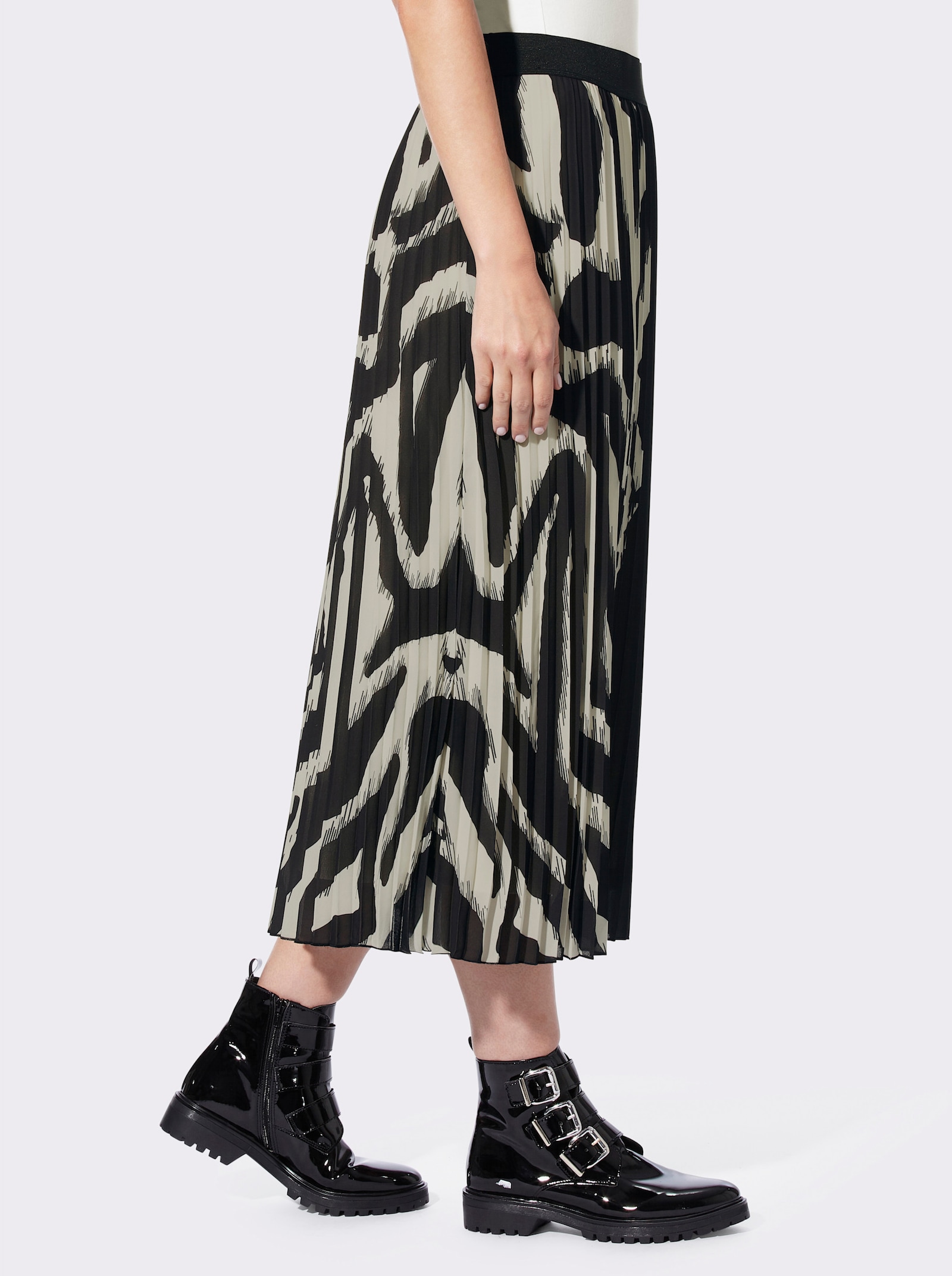 heine Plisseerock mit Viskose-Futter - schwarz-champagner-bedruckt