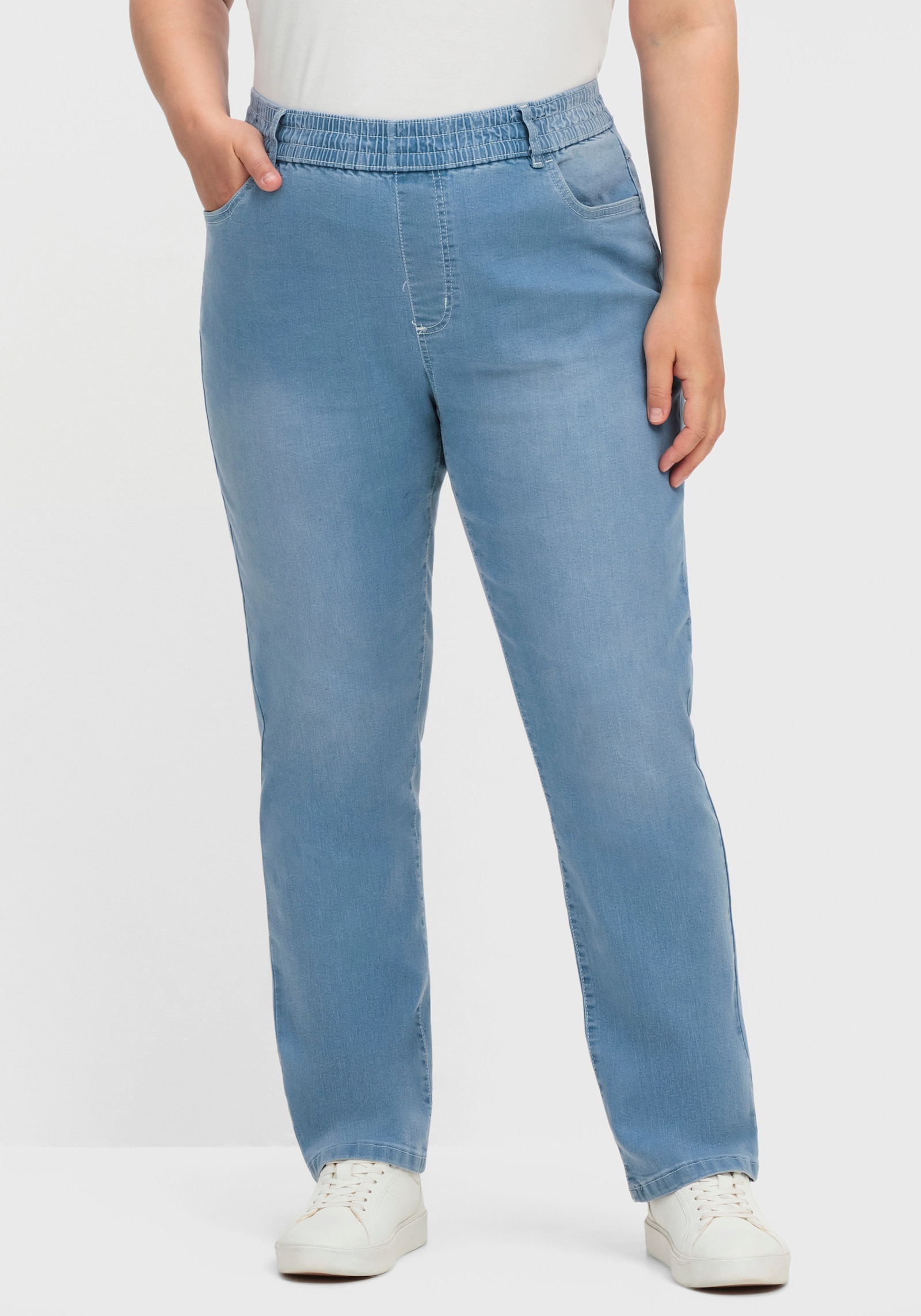 High-waist-Jeans mit hohem Rundum-Dehnbund - blue-bleached