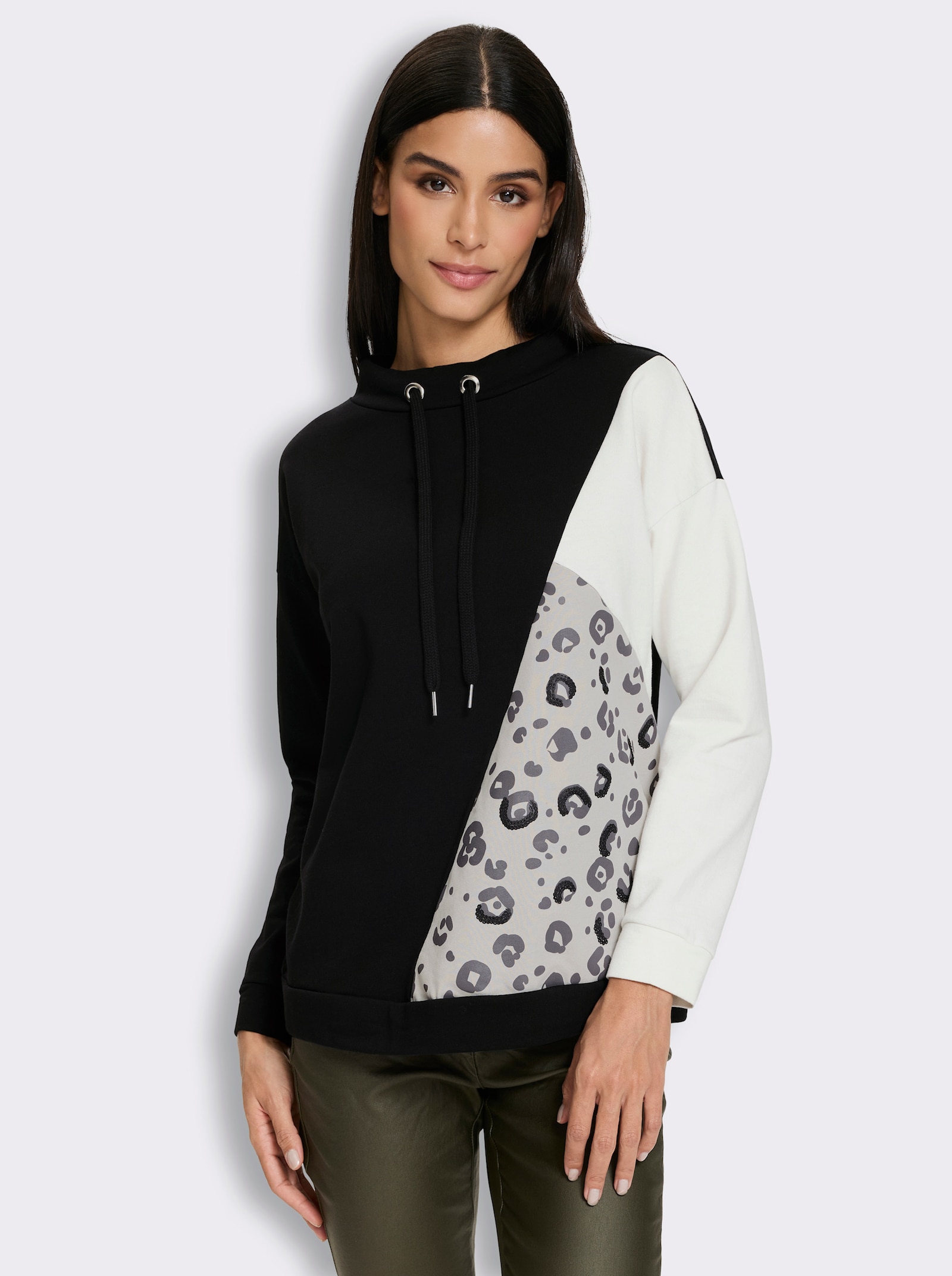 heine Sweatshirt mit Leo-Details - hellgrau-schwarz-bedruckt
