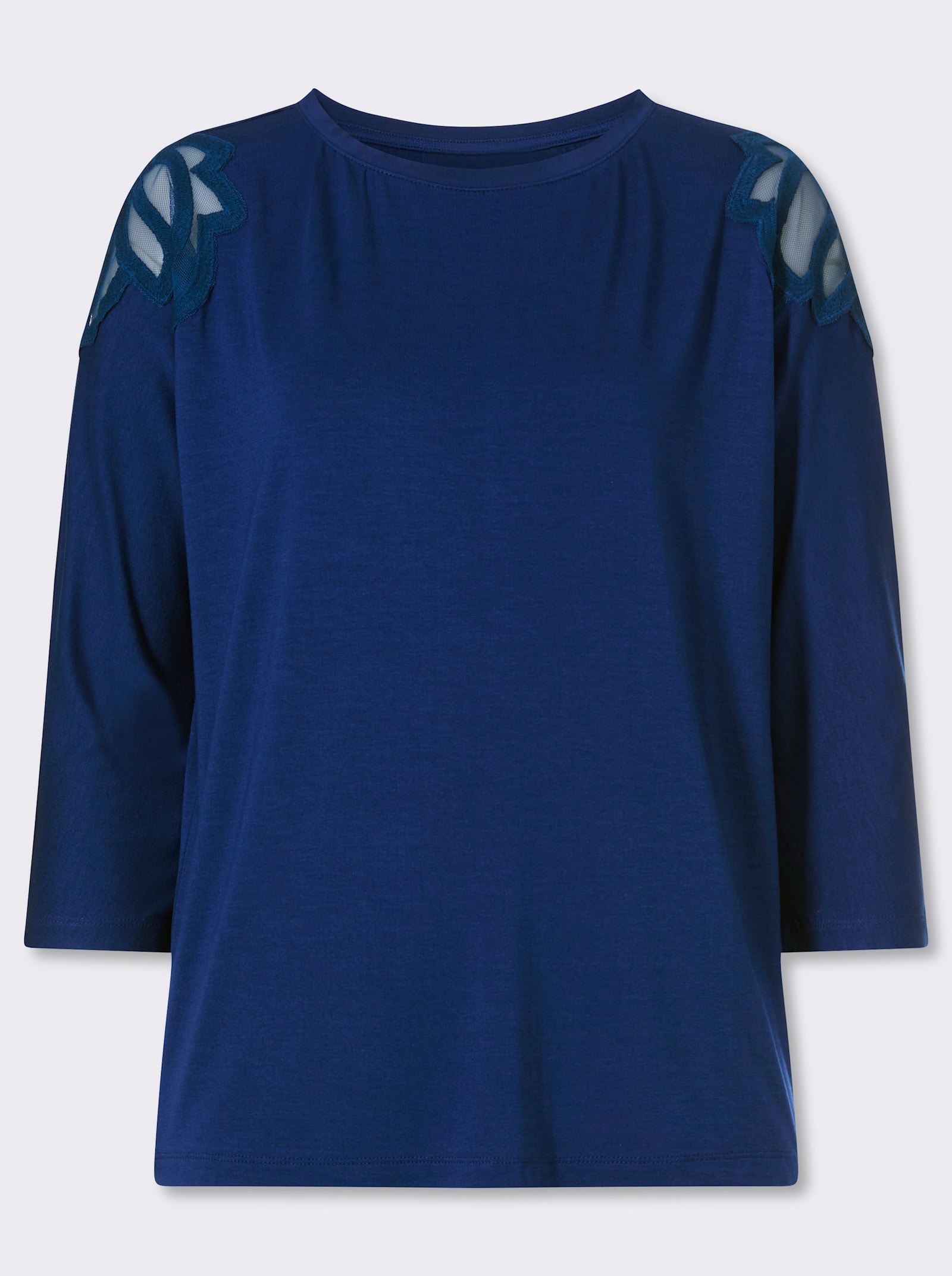 3/4-Arm-Shirt mit Spitzeneinsatz an der Schulter - royalblau