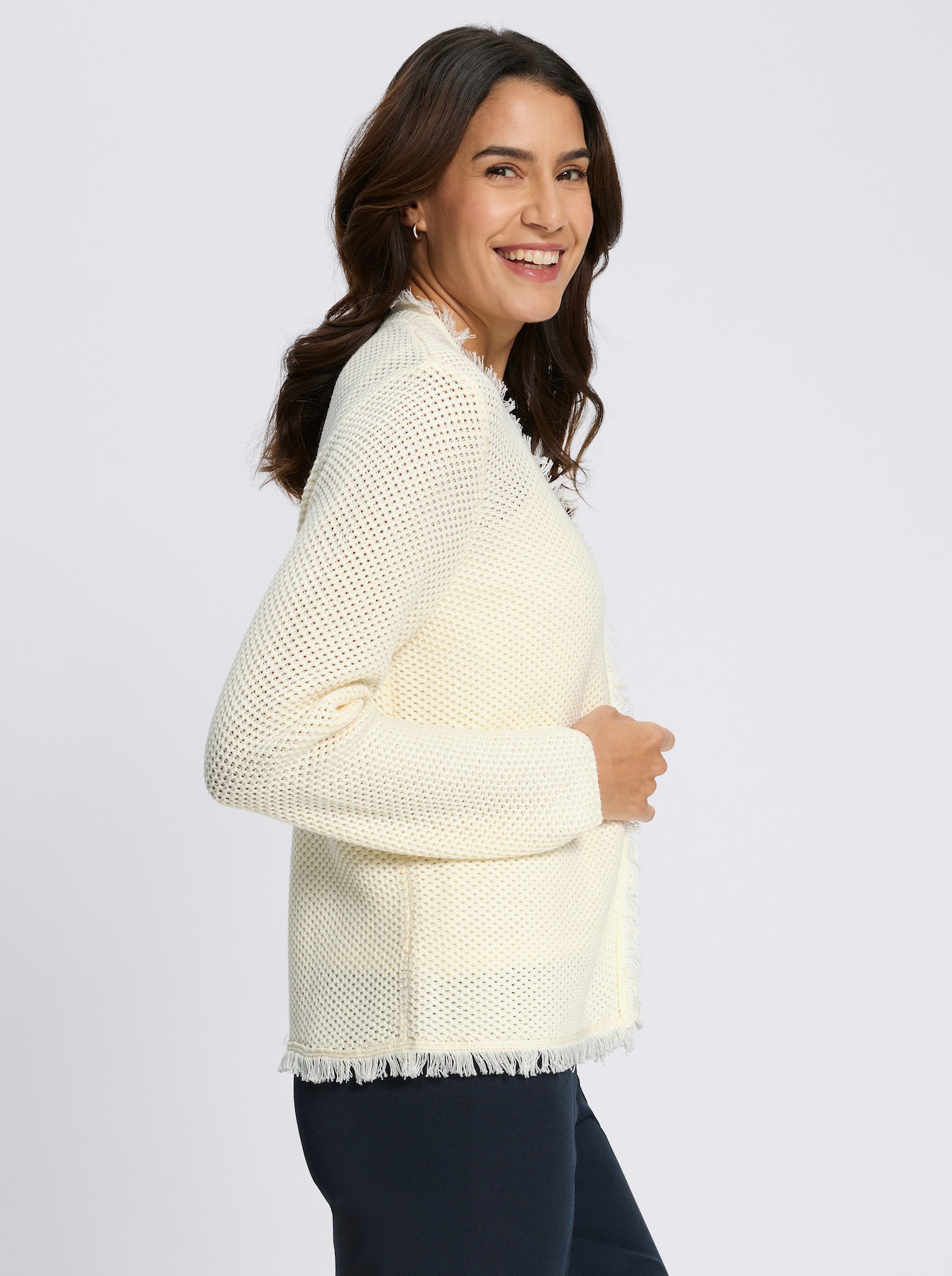 Strickjacke mit Fransen - champagner