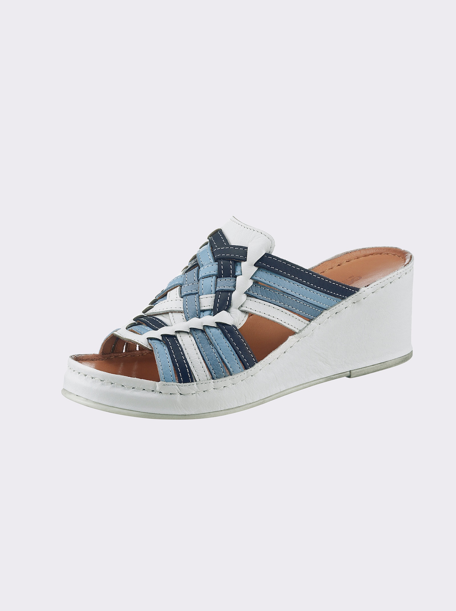Gemini Pantolette mit geflochtenem Blatt - weiß-jeansblau