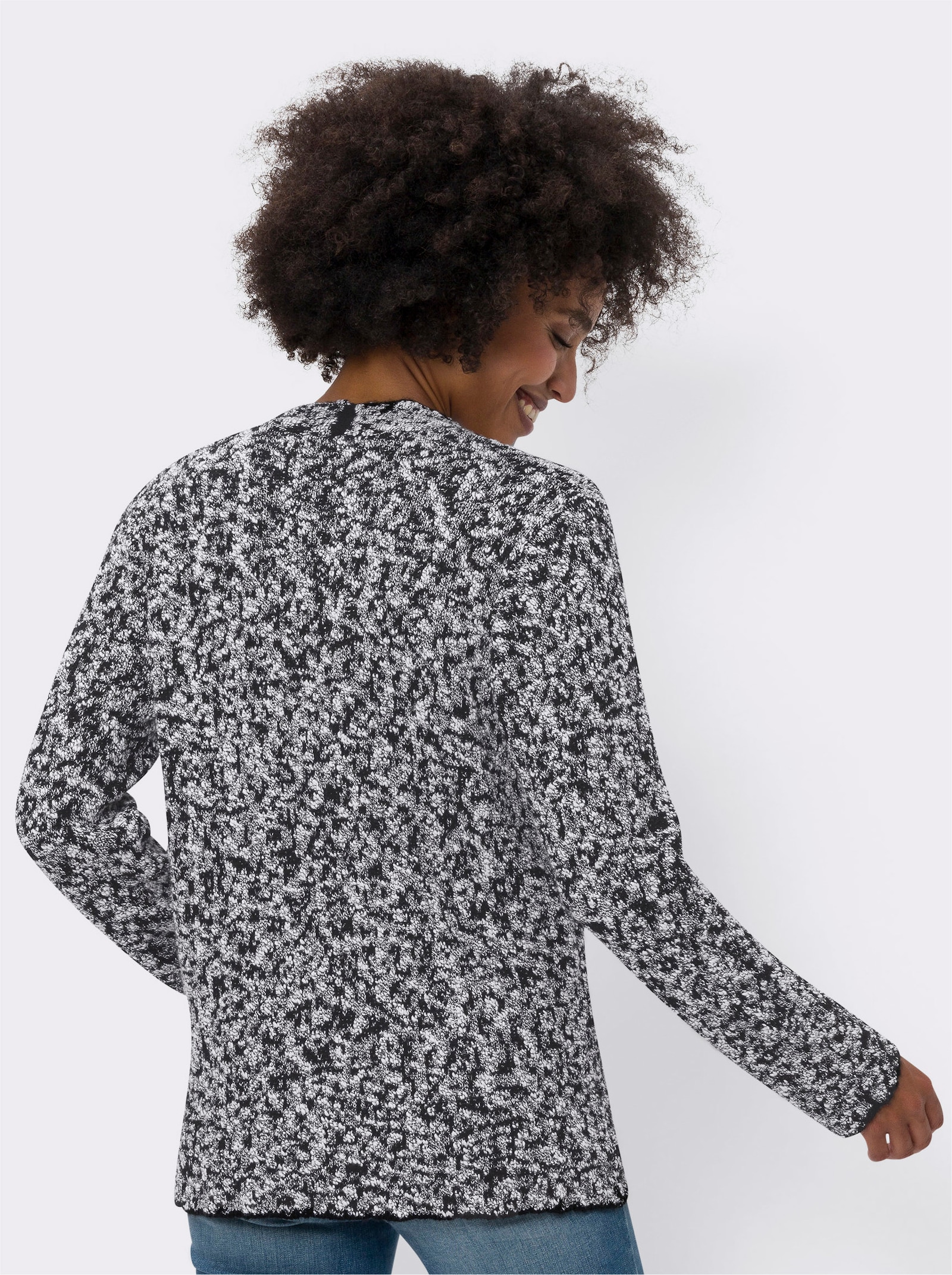 heine Vest in gemêleerde look - zwart/ecru gedessineerd