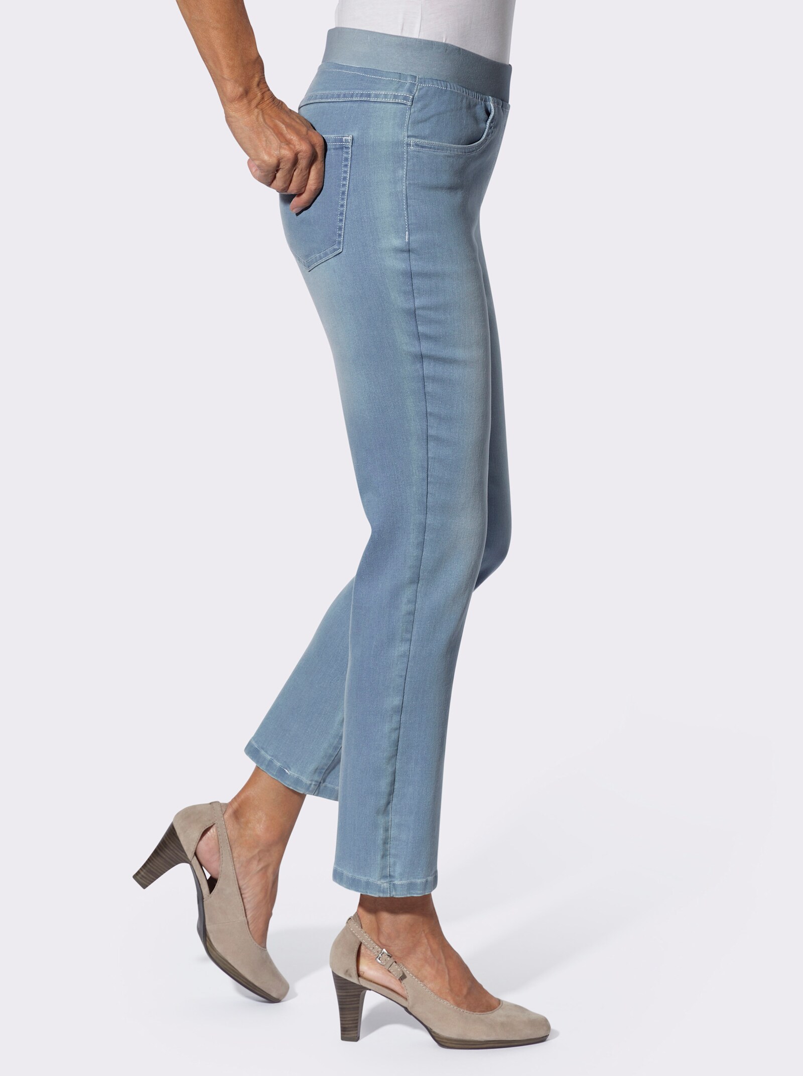 Schlupfjeans mit Stretch-Bund - blue-bleached