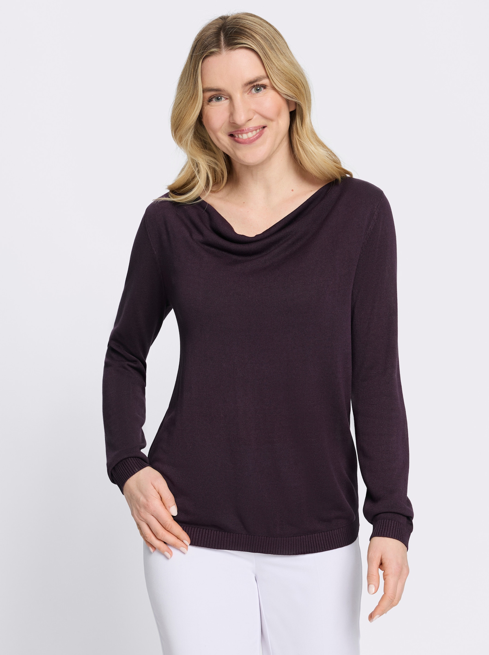 Wasserfallpullover aus reiner Viskose - aubergine