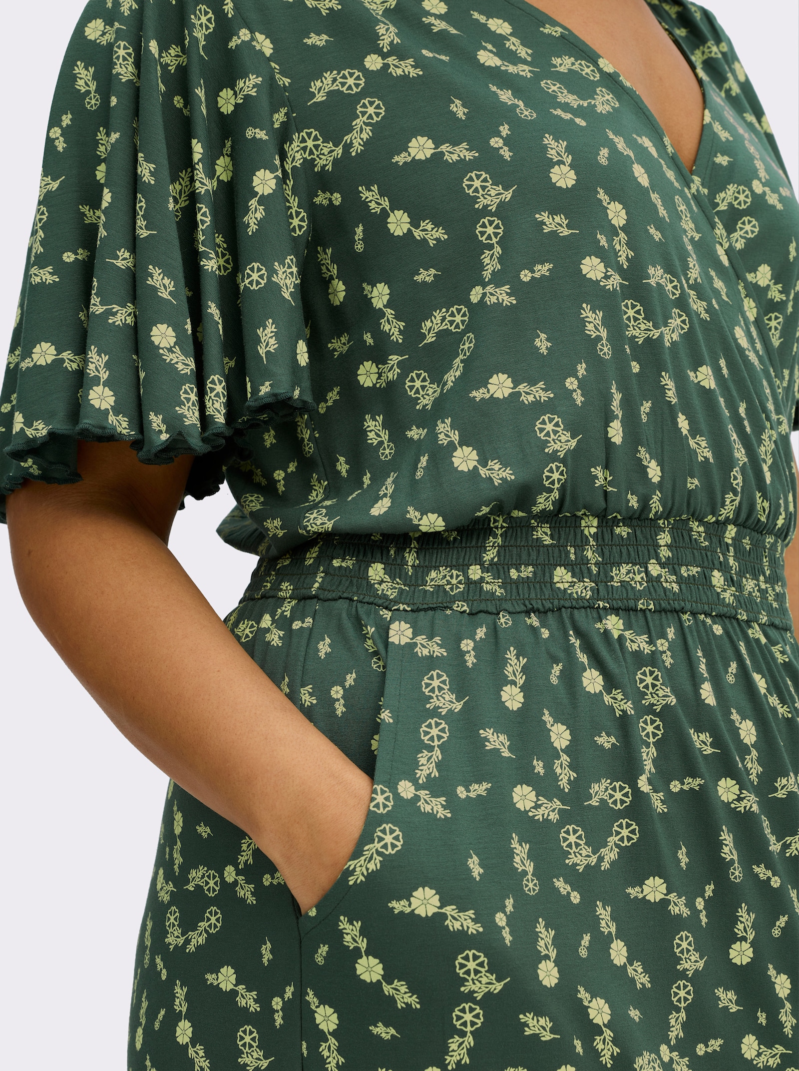 sheego Jerseykleid mit Flügelärmeln - moos-pistazie-bedruckt