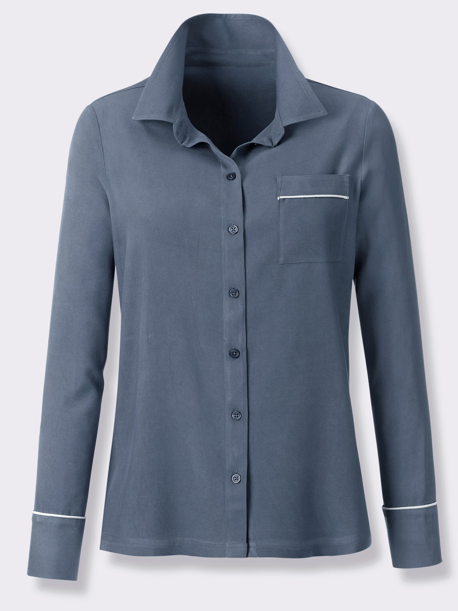 wäschepur Pyjama mit Brusttasche - rauchblau-ecru