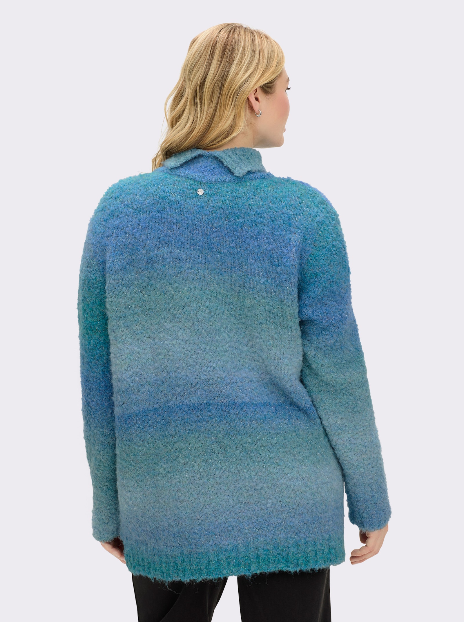 sheego Pullover met strepen en glanseffect - topaas/jeansblauw gestreept