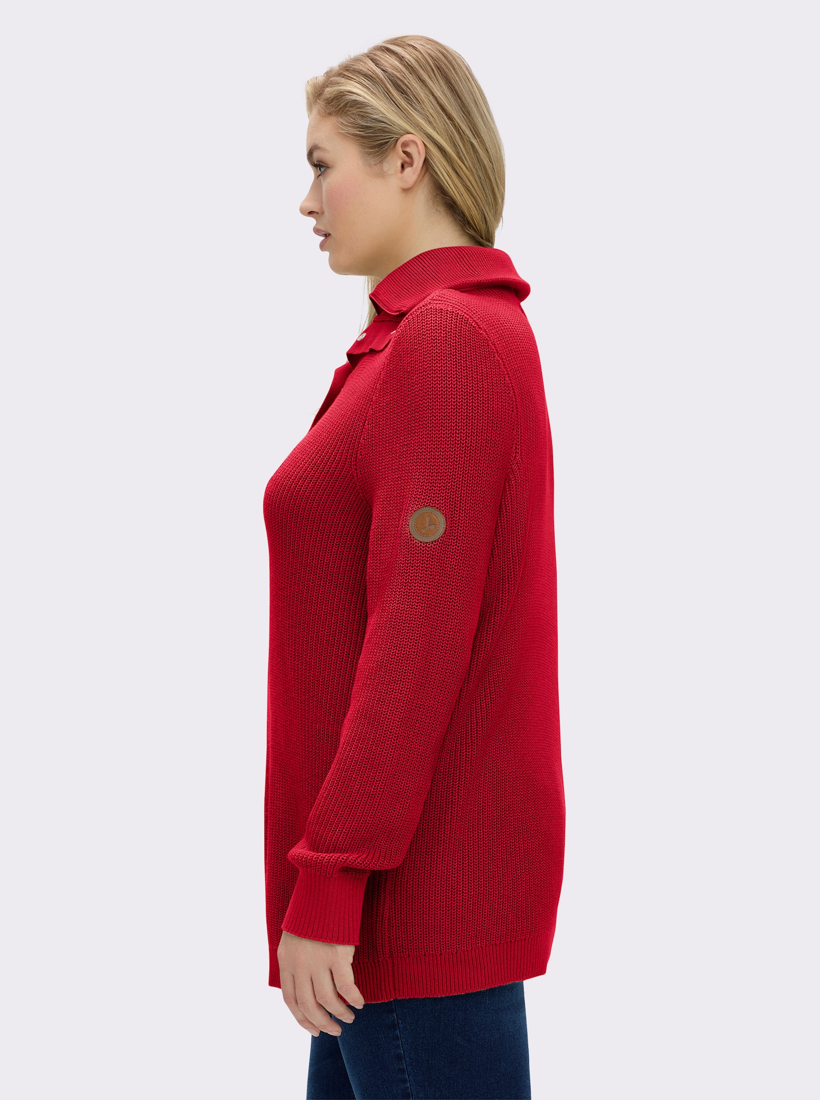 Strickpullover mit Troyerkragen - rot