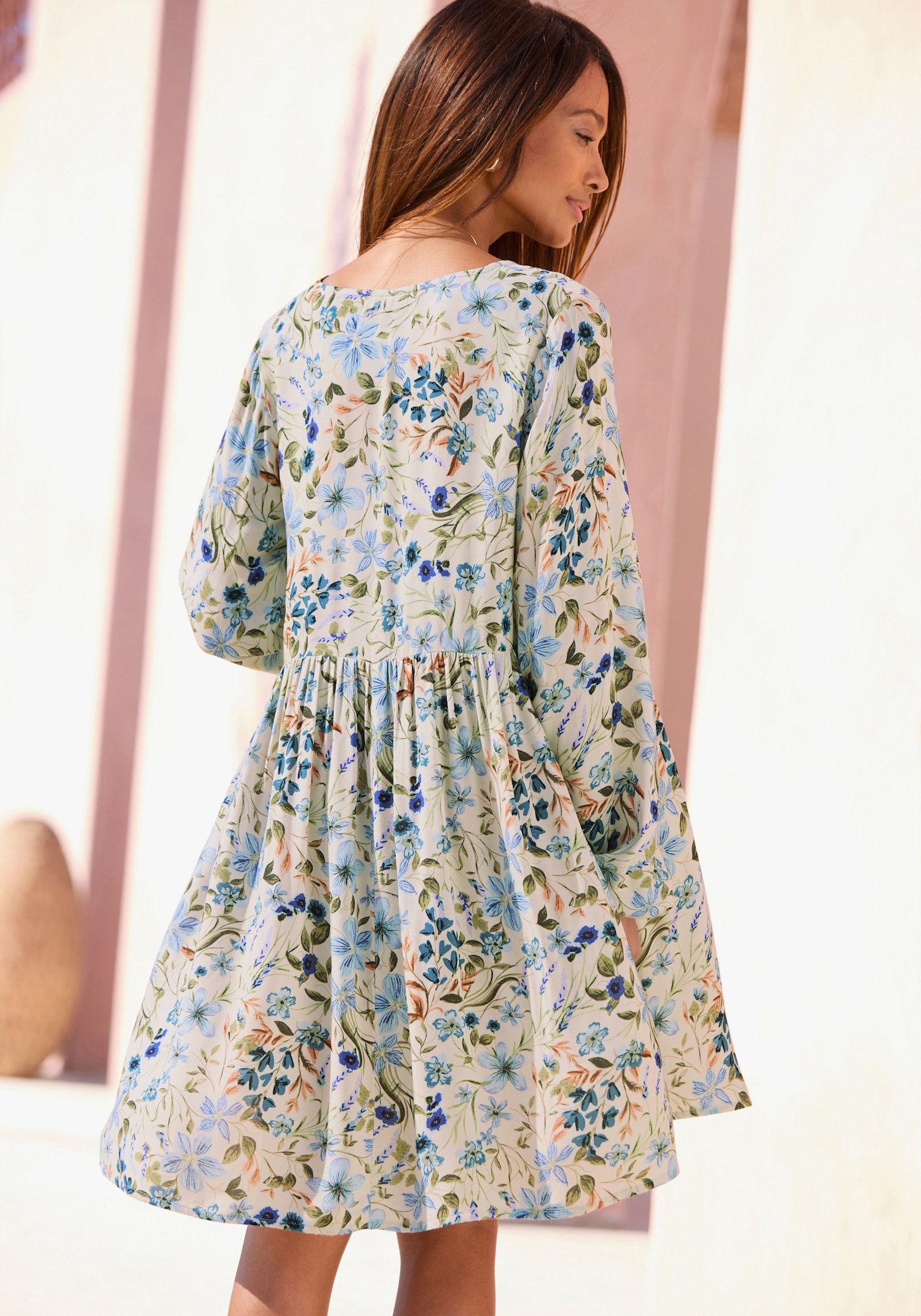 Buffalo Tunikakleid - creme-blau bedruckt