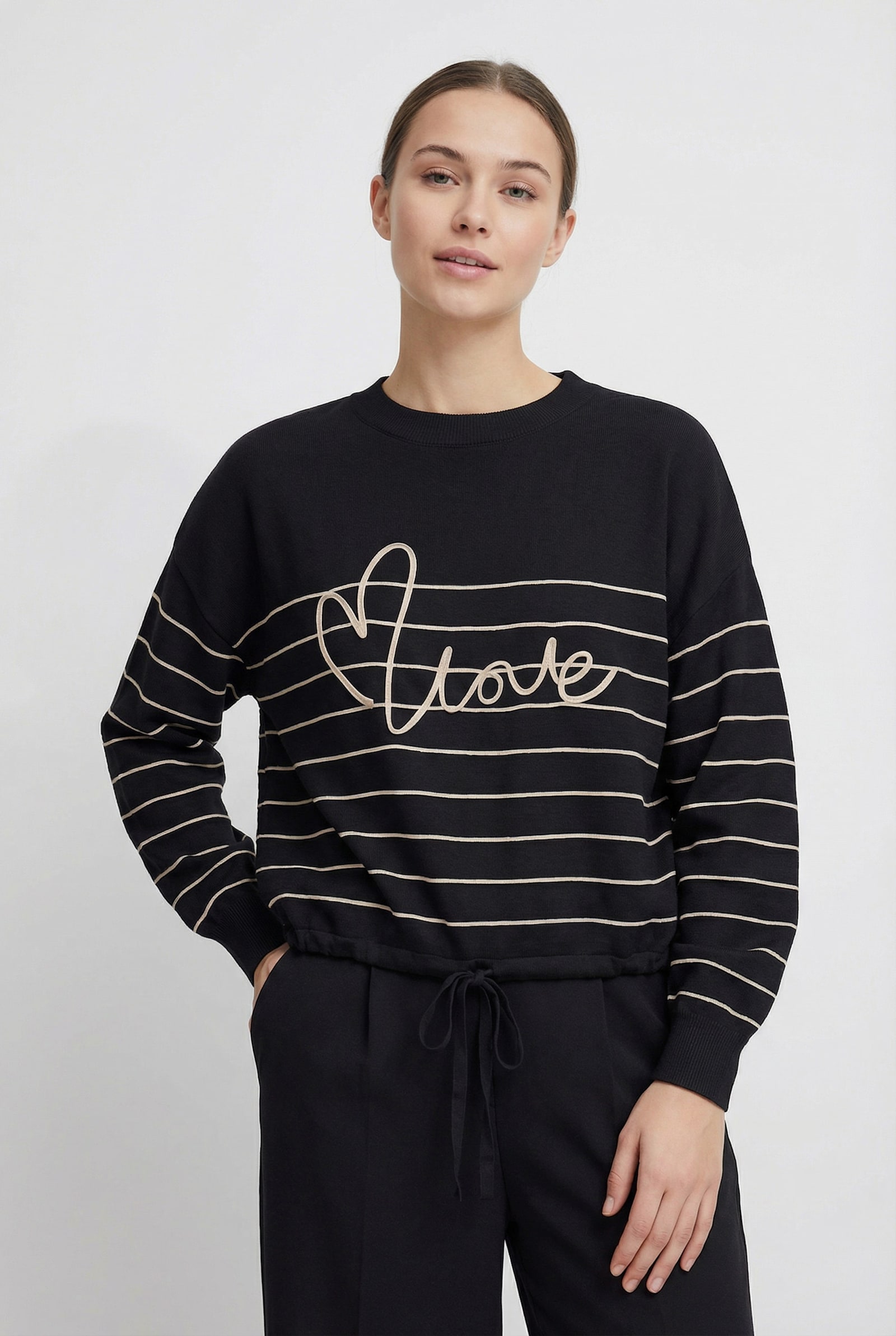 ONLY CARMAKOMA Rundhalspullover - black detail:whitecap gray mel stripe/love