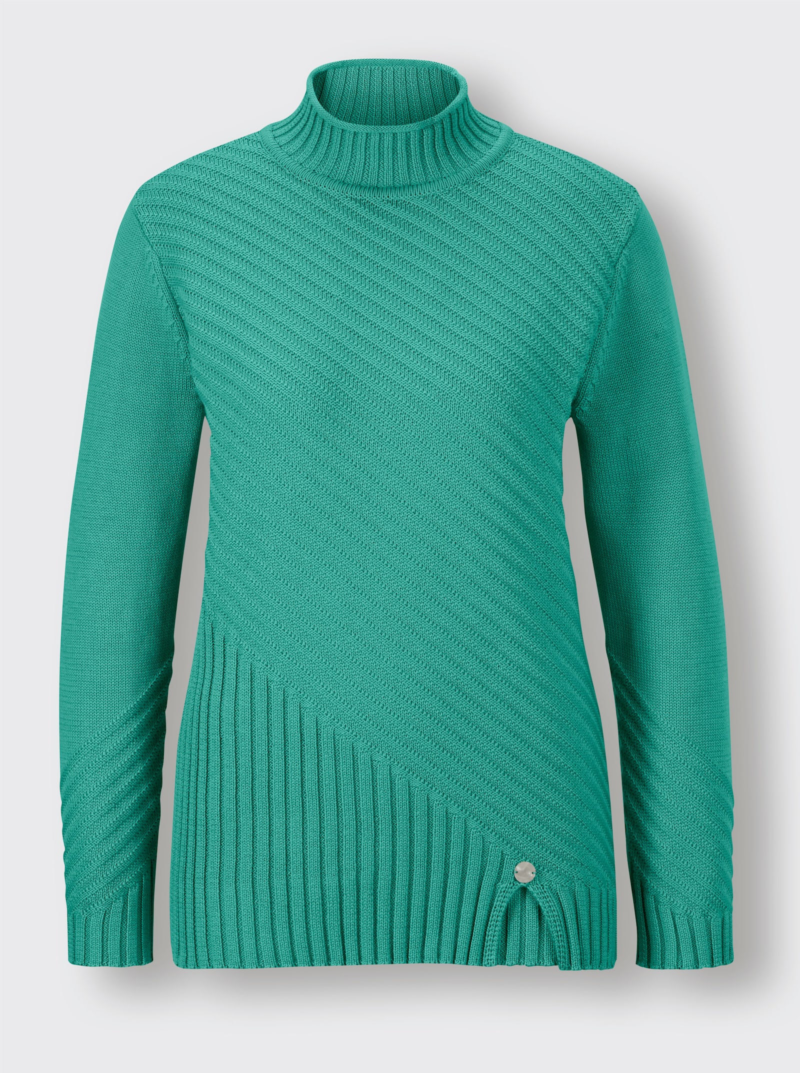 CREATION L PREMIUM Stehkragenpullover Schlitz am Saum - smaragd