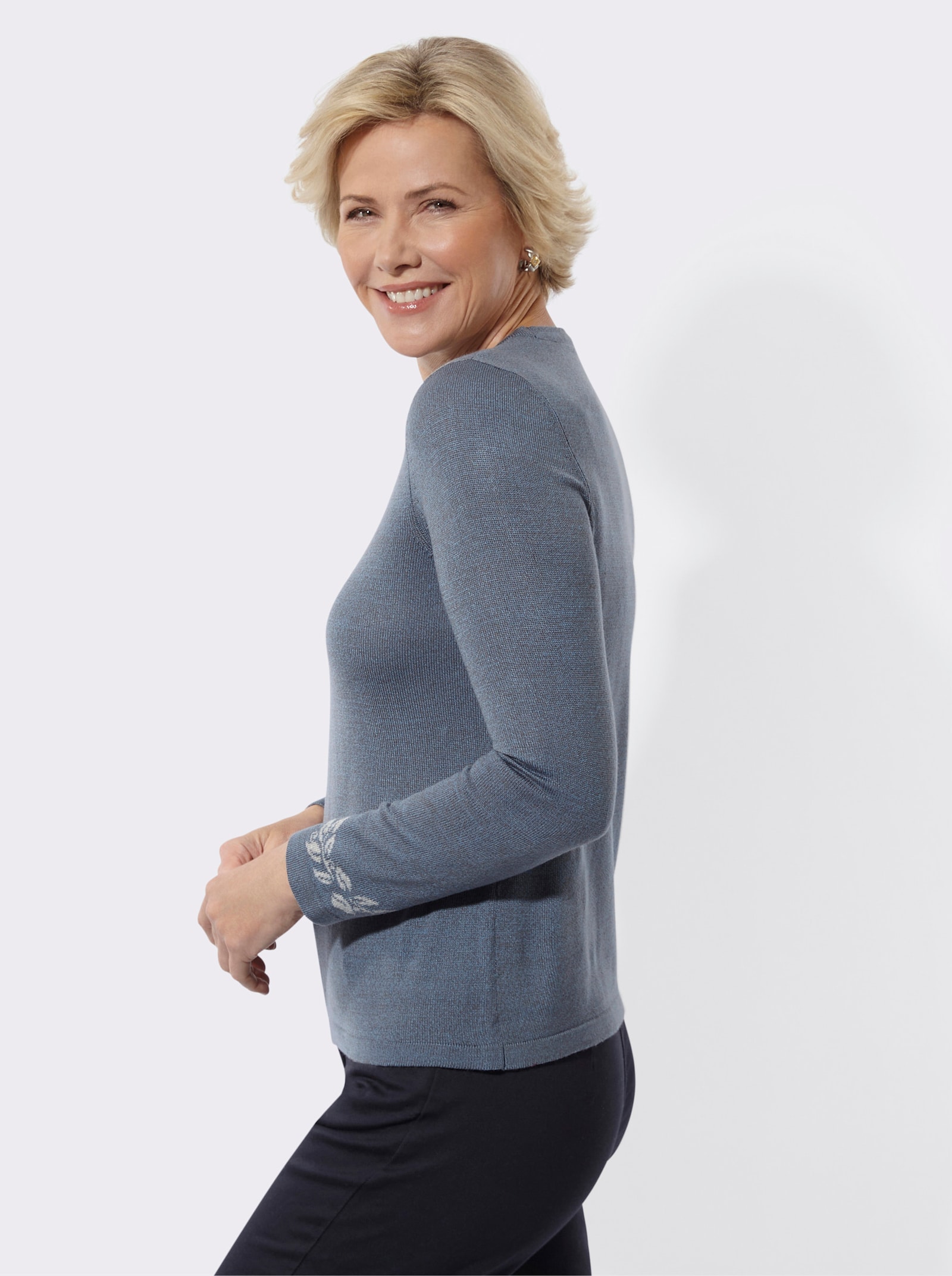 Rundhalspullover - mittelblau-meliert