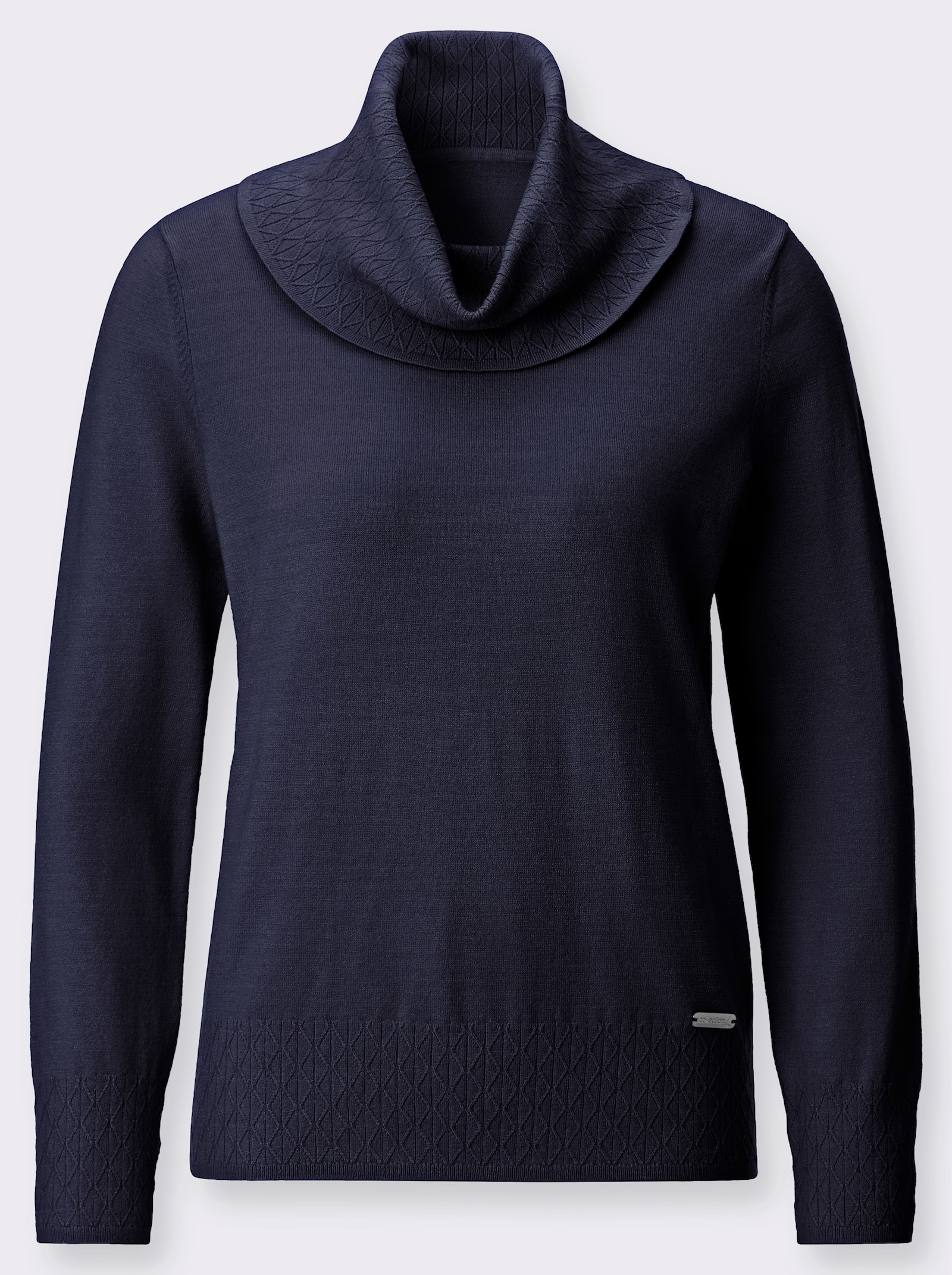 Rollkragenpullover mit Strickmuster rundum - marine