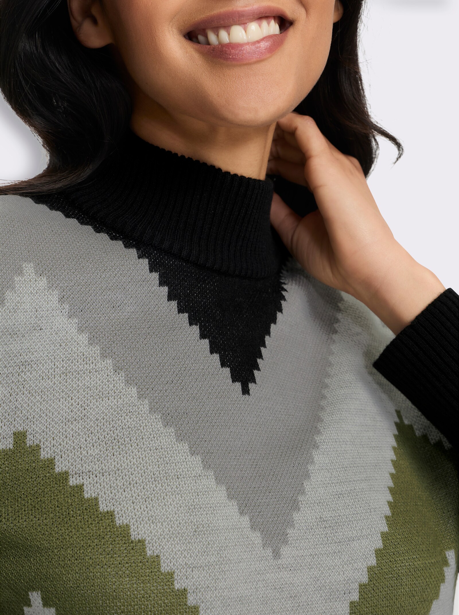 Stehkragenpullover mit Zickzack-Muster - schwarz-steingrau-gemustert