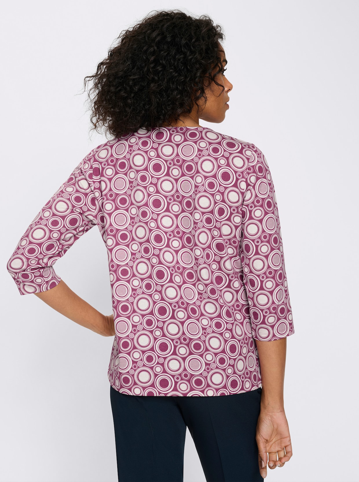 3/4-Arm-Shirt mit Kreise-Muster, Baumwolle - mauve-ecru-gemustert