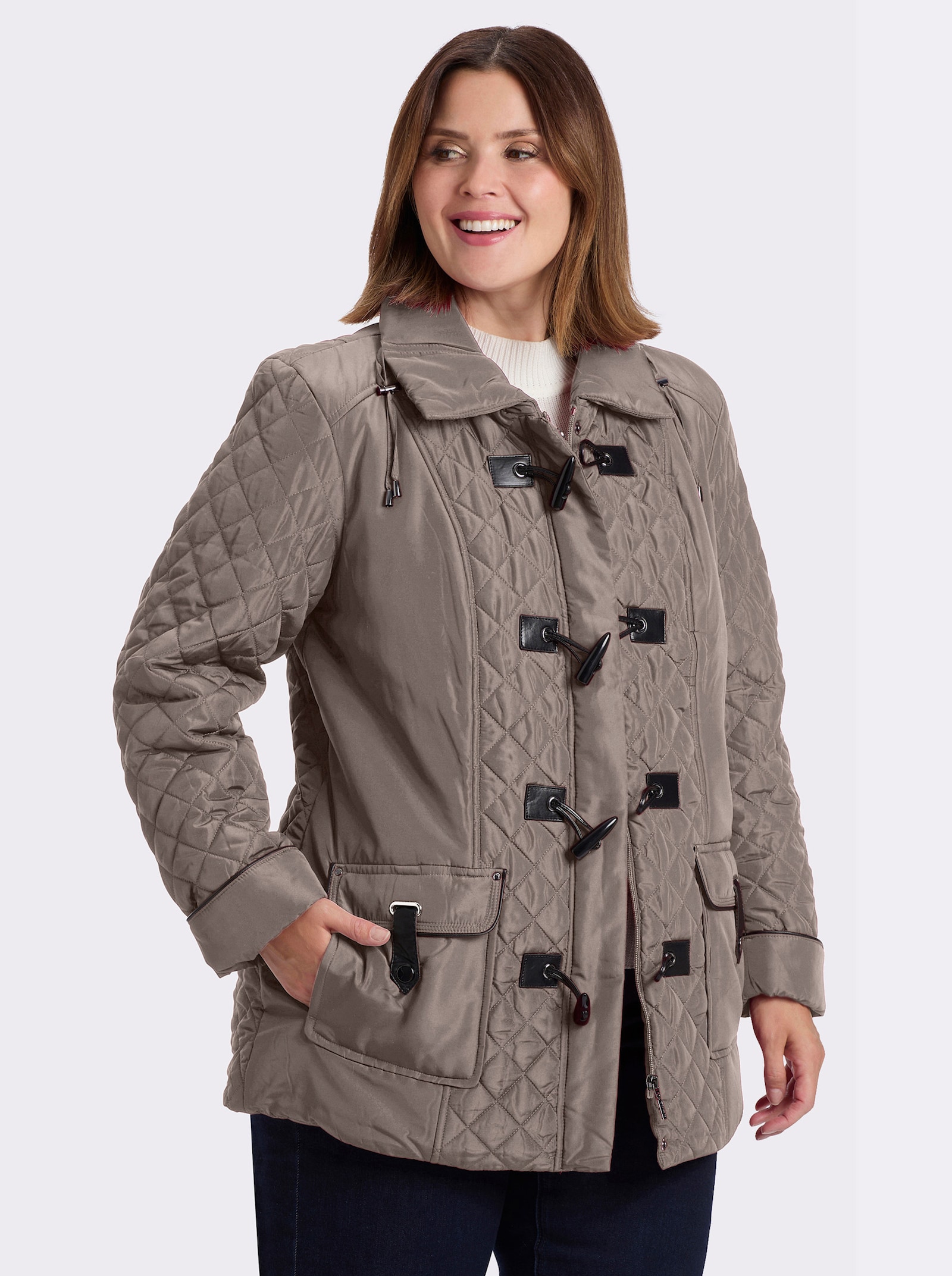 Steppjacke mit aufgesetzten Pattentaschen - taupe
