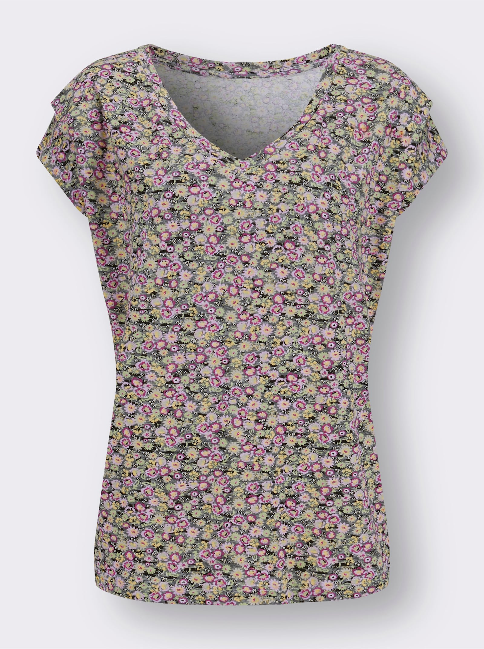 T-shirt à manches courtes avec encolure en V - anthracite imprimé