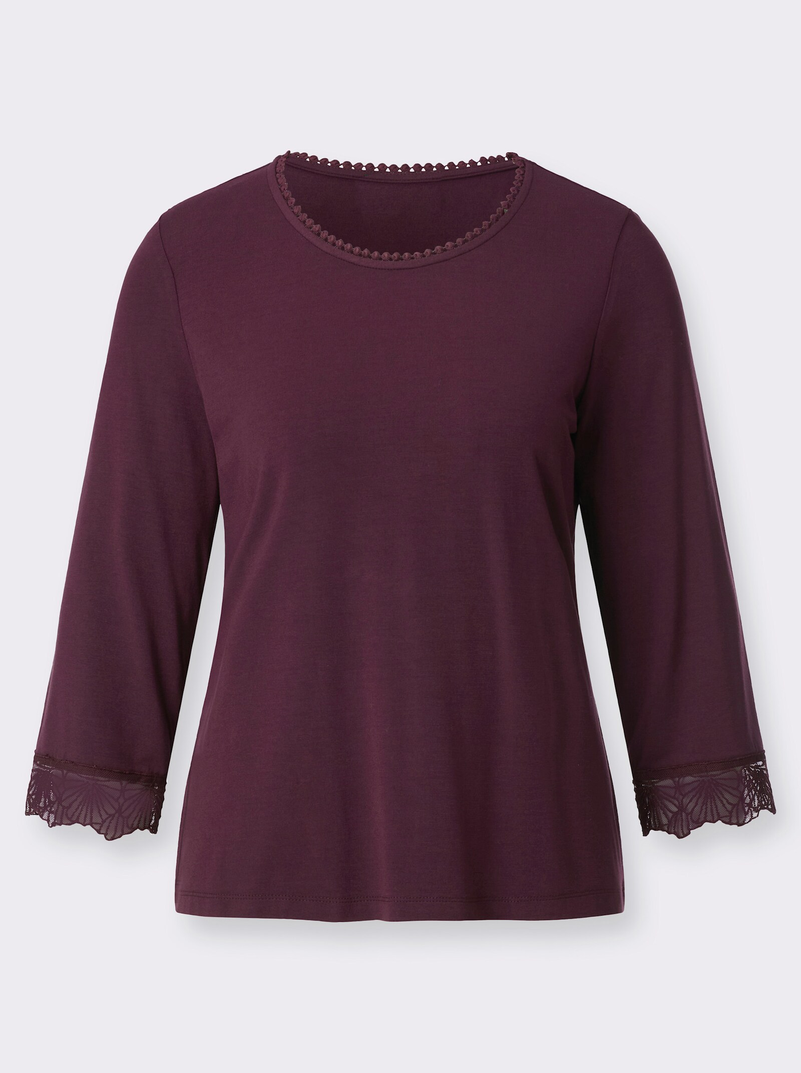 3/4-Arm-Shirt mit Spitzenverzierung - burgund