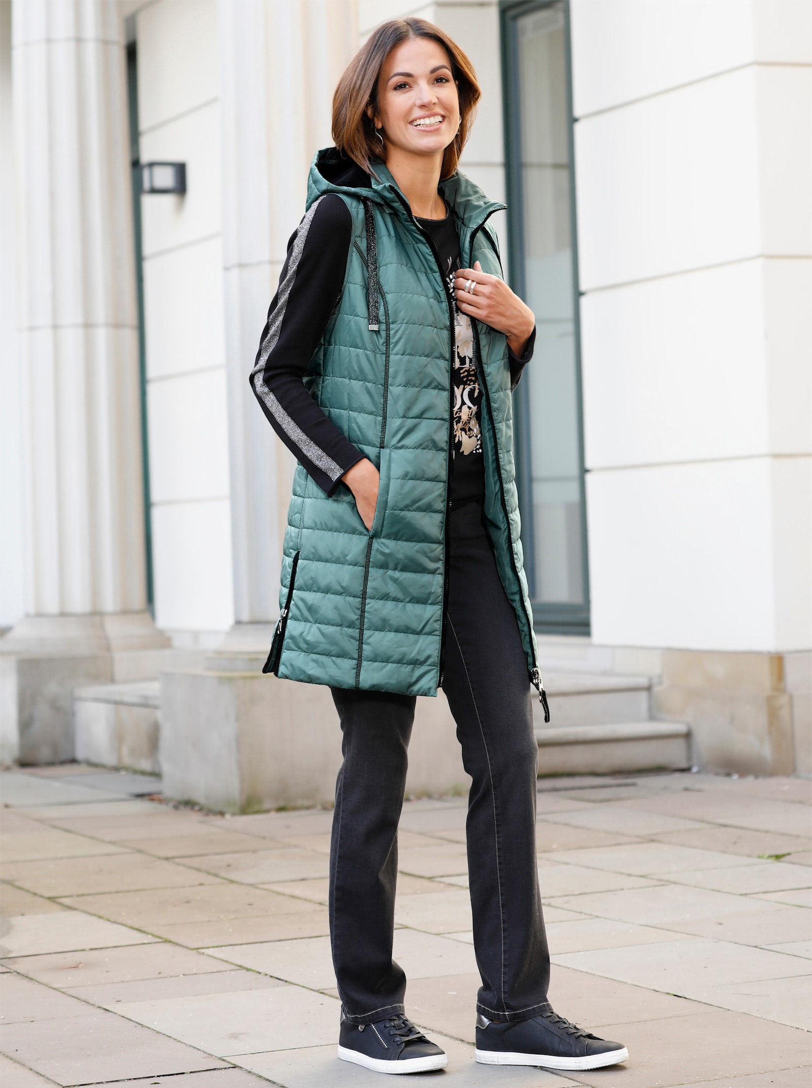 Longweste mit abnehmbarer Kapuze - jade