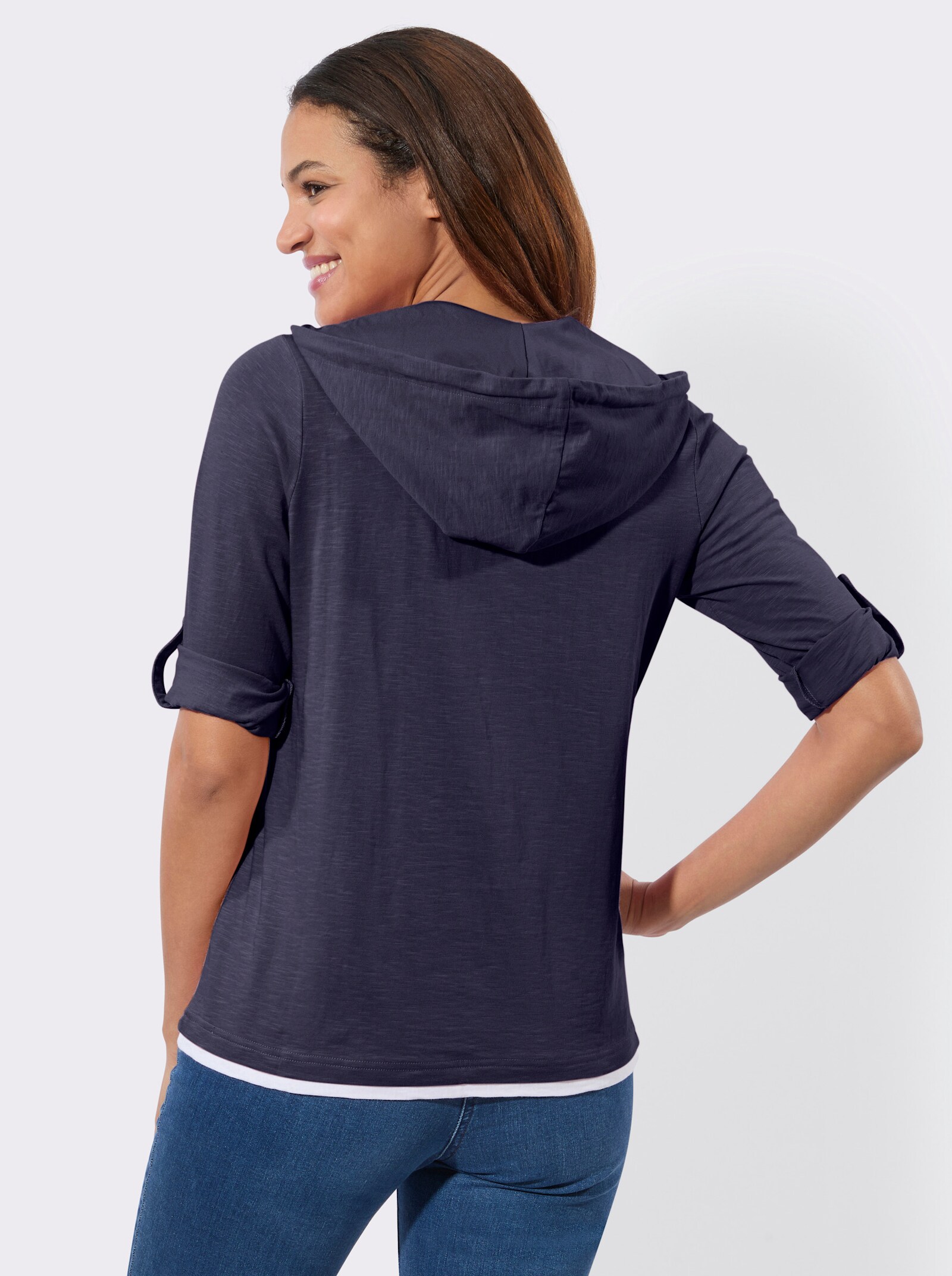 2-in-1-Shirt mit Kapuze - marine-weiß