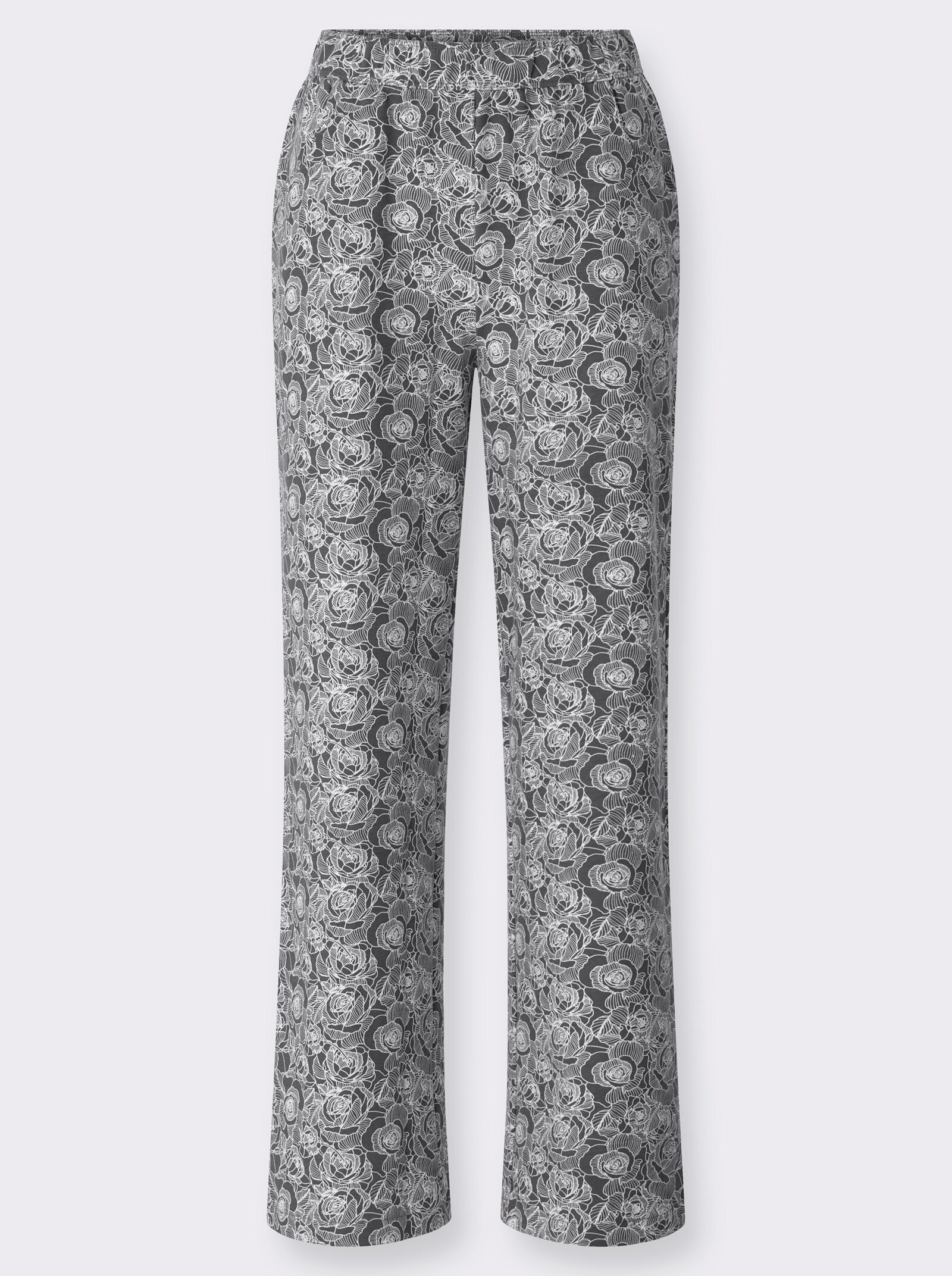 Freizeithose im floralen Dessin - anthrazit-ecru-bedruckt