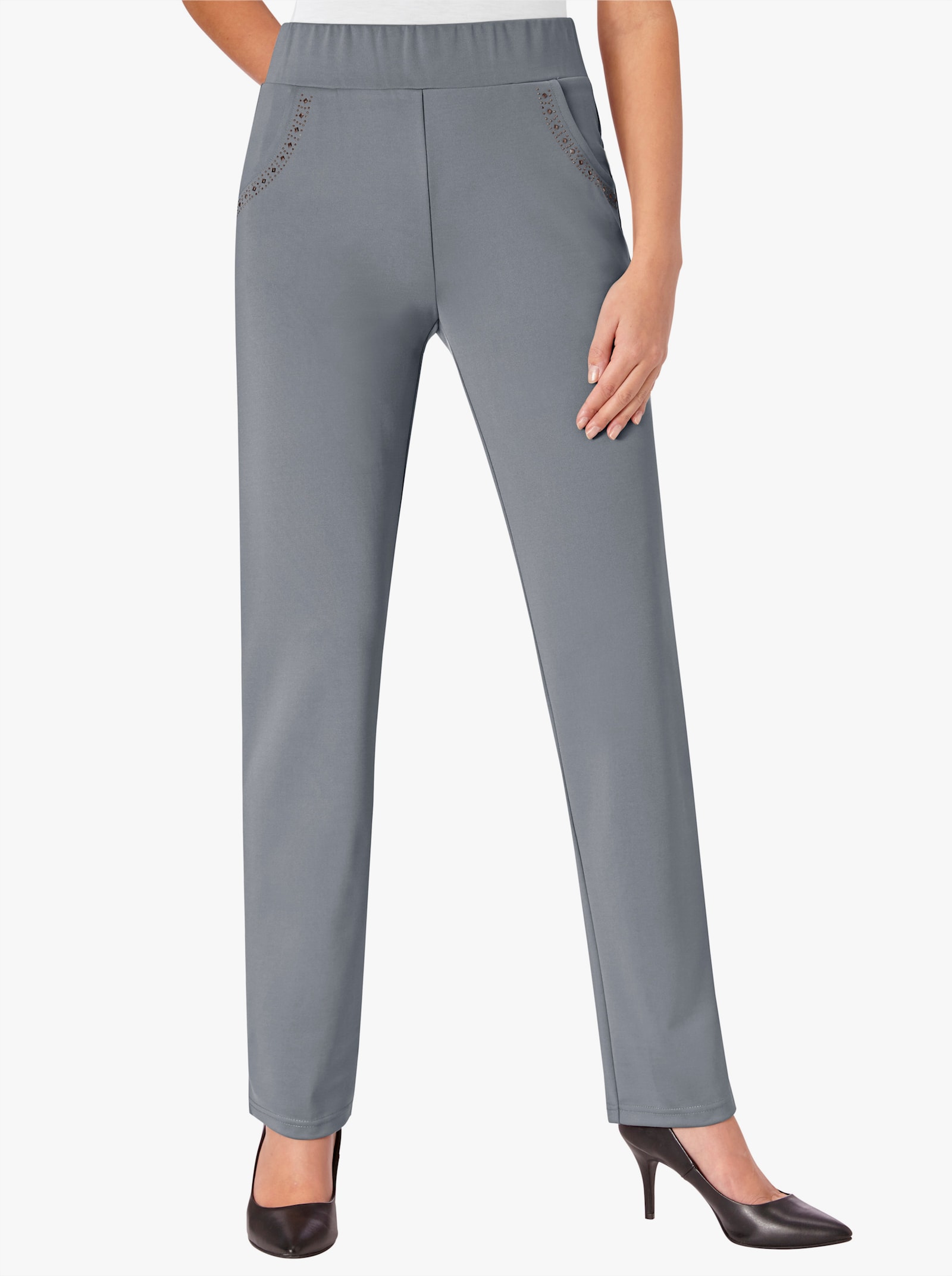 Jerseyhose mit Ziersteinchen an den Taschen - grau