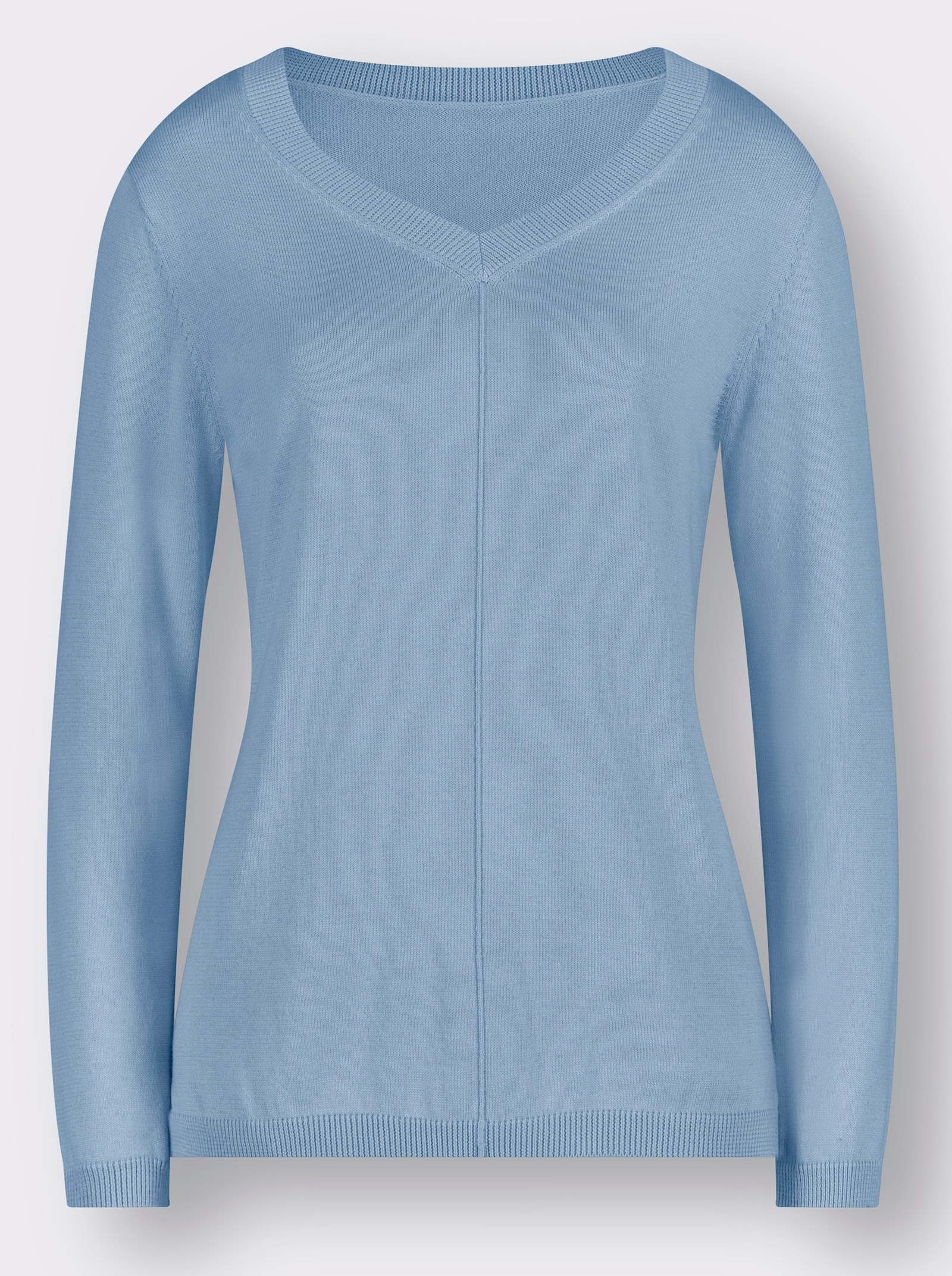 V-Ausschnitt-Pullover mit Biesen vorne - eisblau
