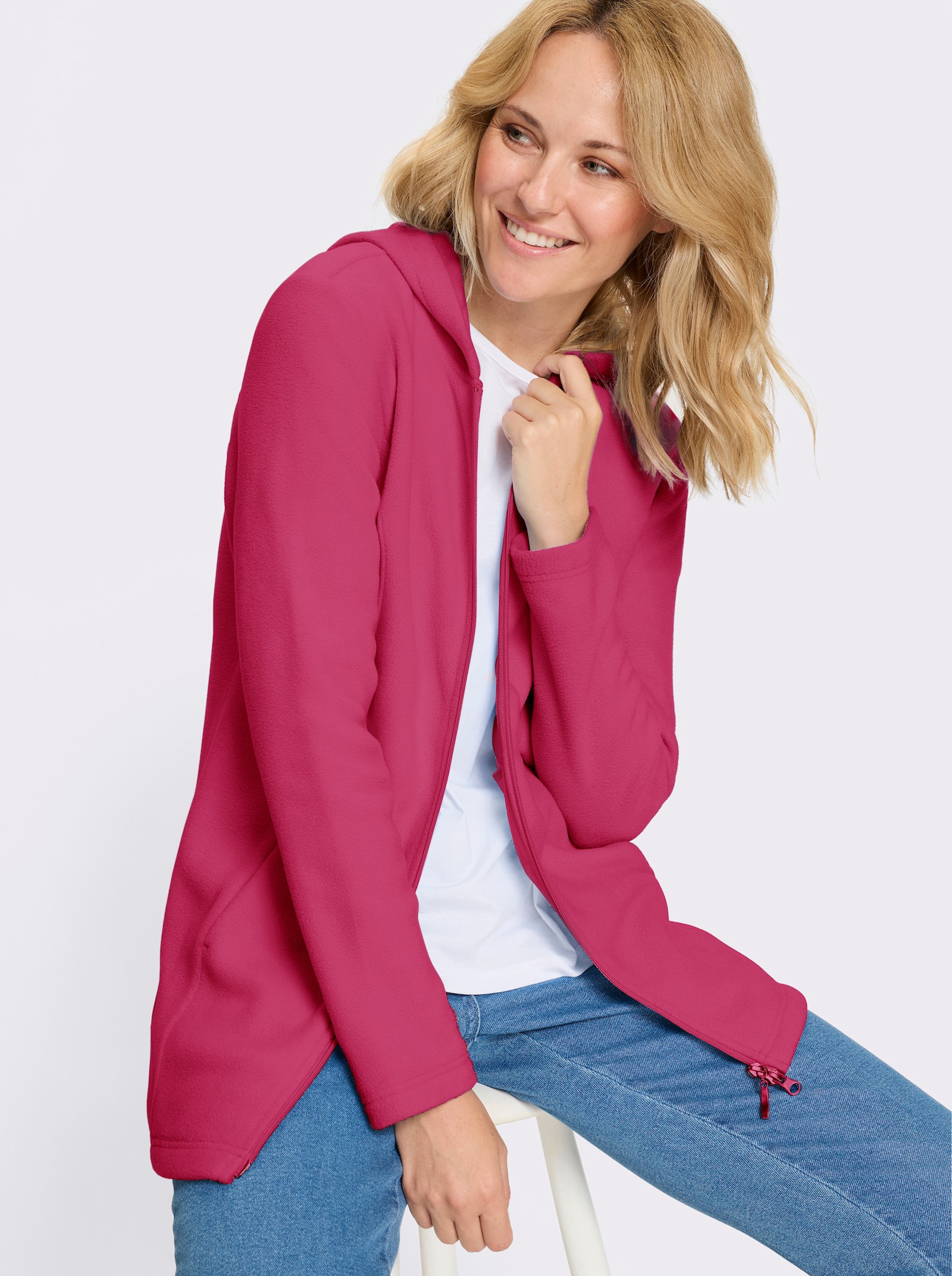 Dlhá flaušová bunda - purpurová