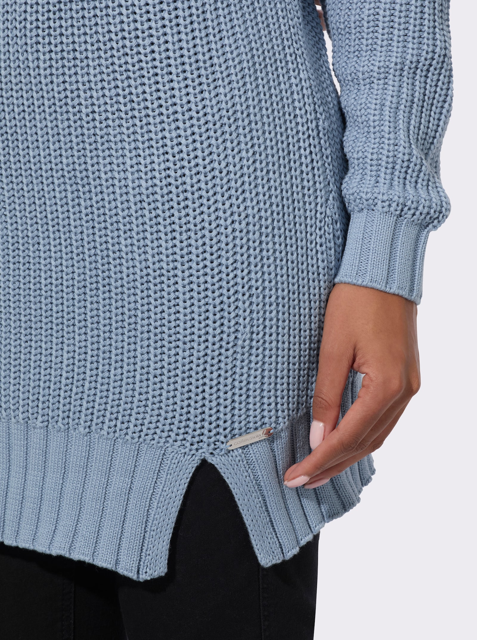 Longpullover mit Rippabschlüssen - bleu