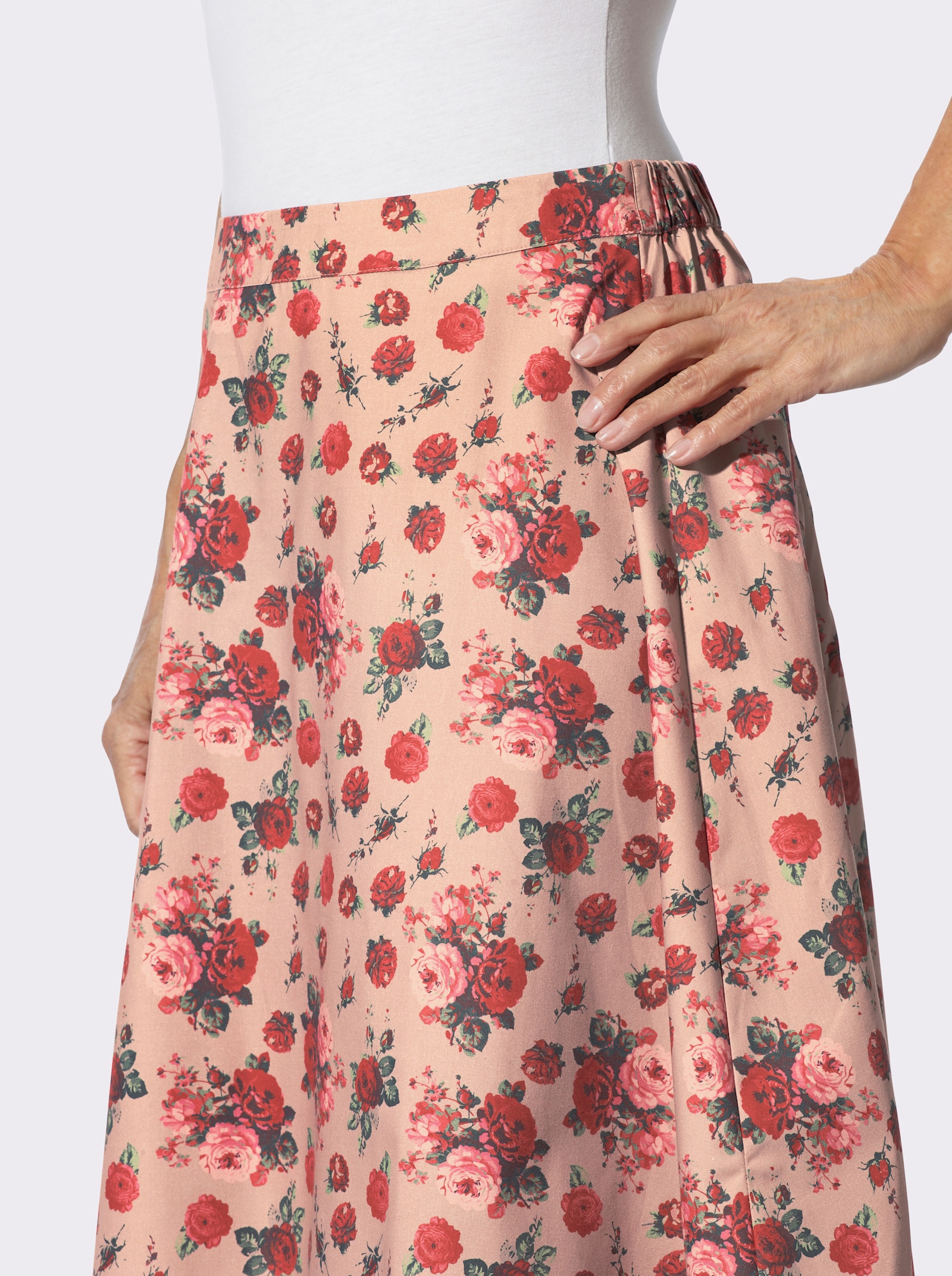 Trachtenrock in A-Form - beige-kirsche-bedruckt