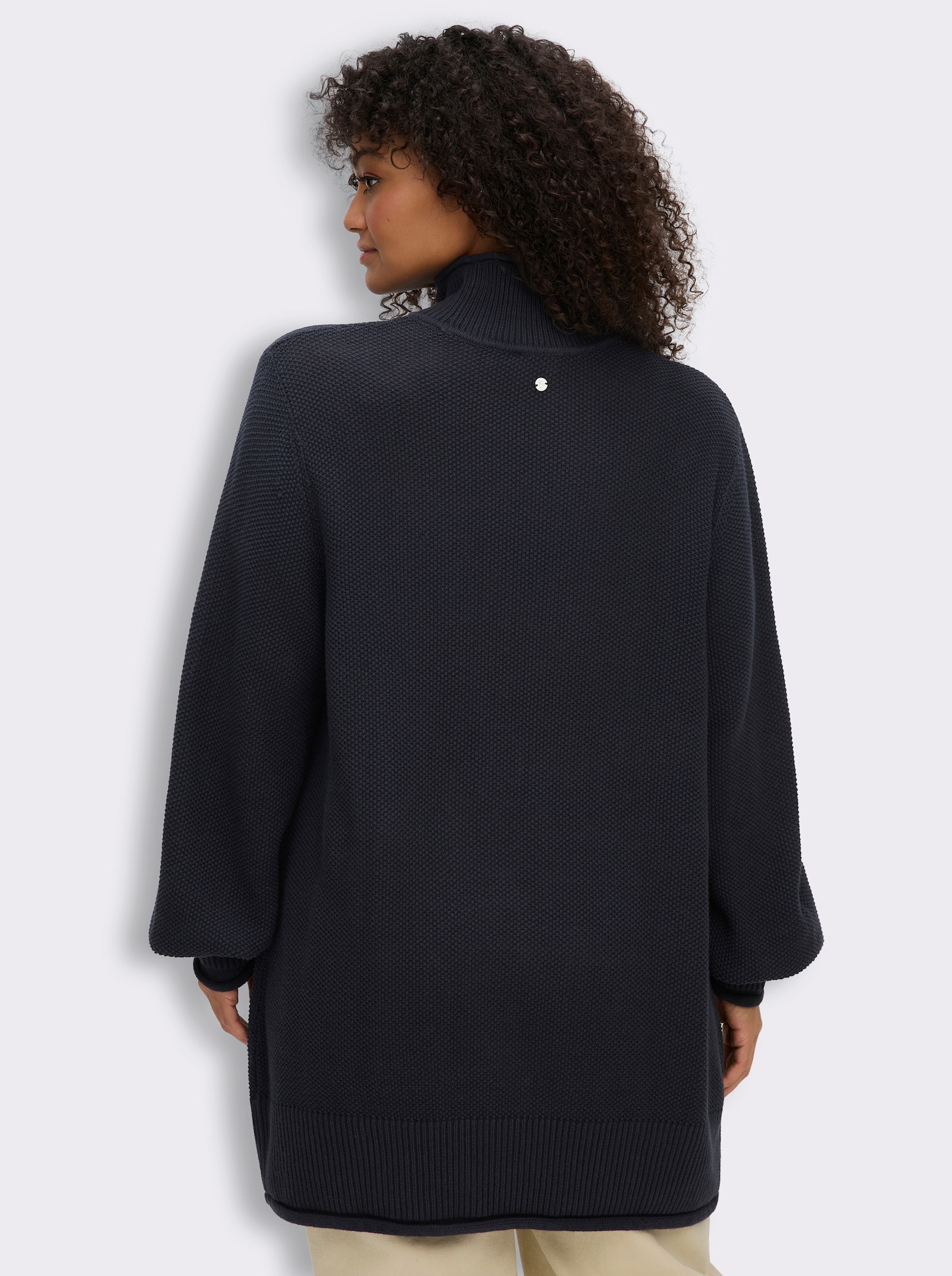 sheego Rollkragenpullover mit gerippten Bündchen - tiefblau