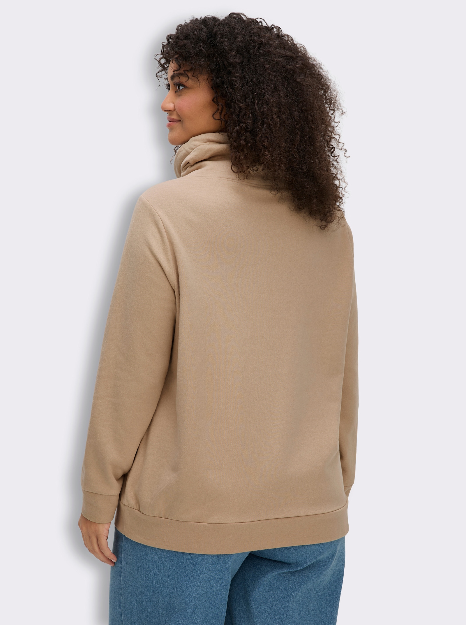 Sweatshirt mit überlappendem Rollkragen - beige-eucalyptus-bedruckt