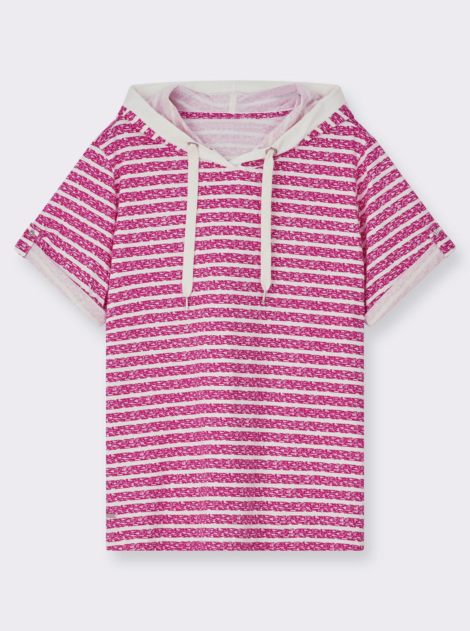 Kapuzenshirt aus reiner Baumwolle - magenta-ecru-geringelt