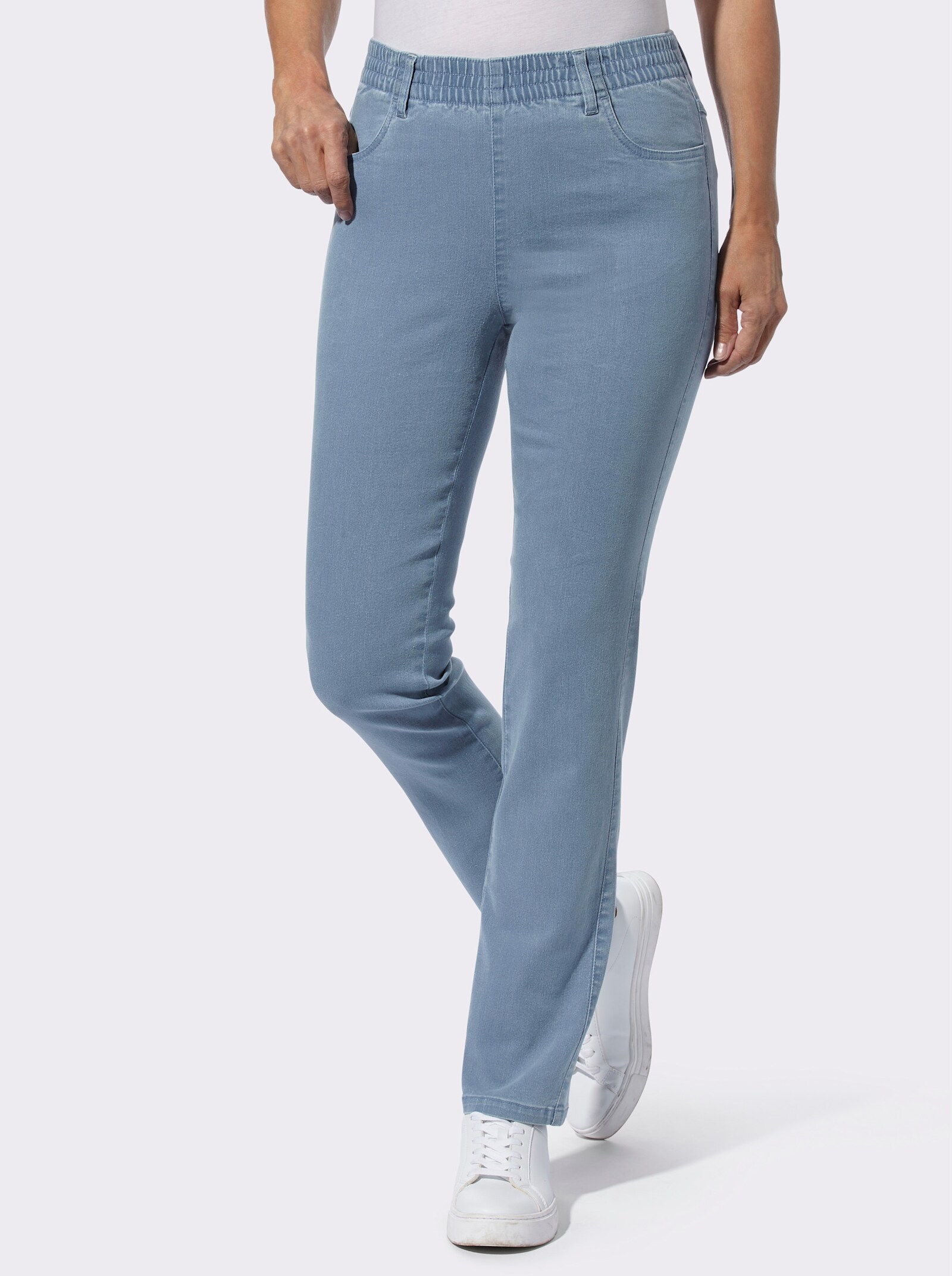 Džíny ze strečového materiálu - bělená modrá + černý denim