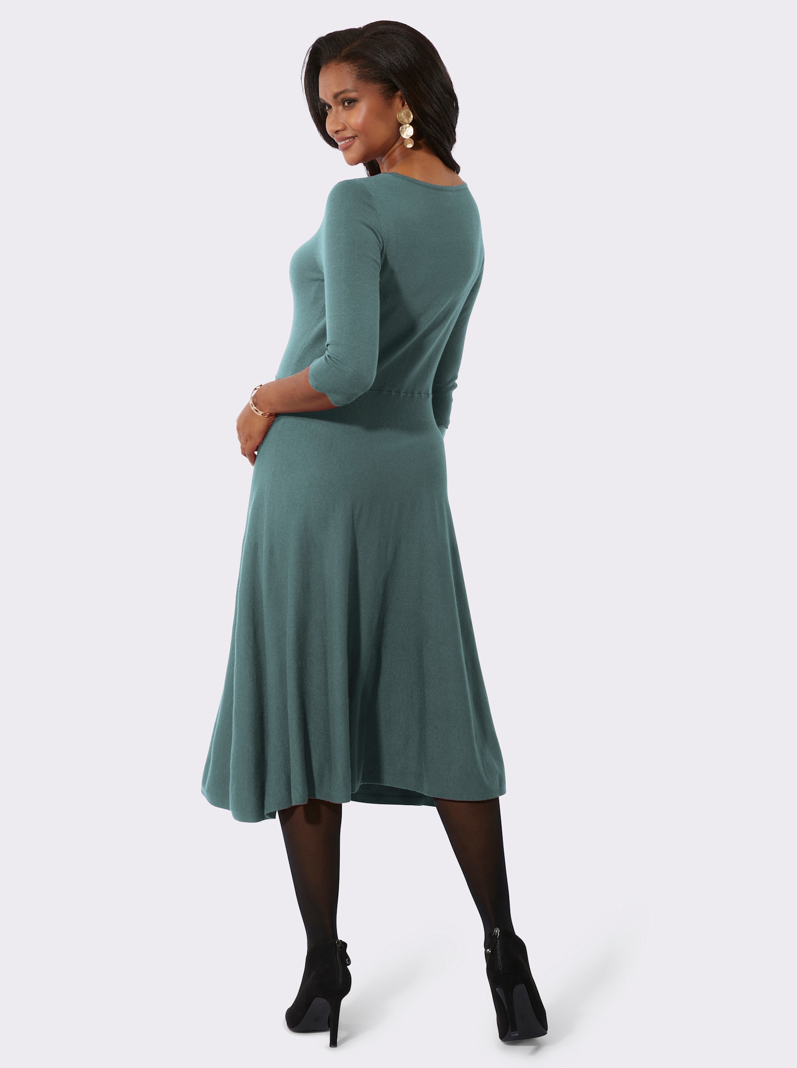 Strickkleid mit samtigem Flockdruck - jade