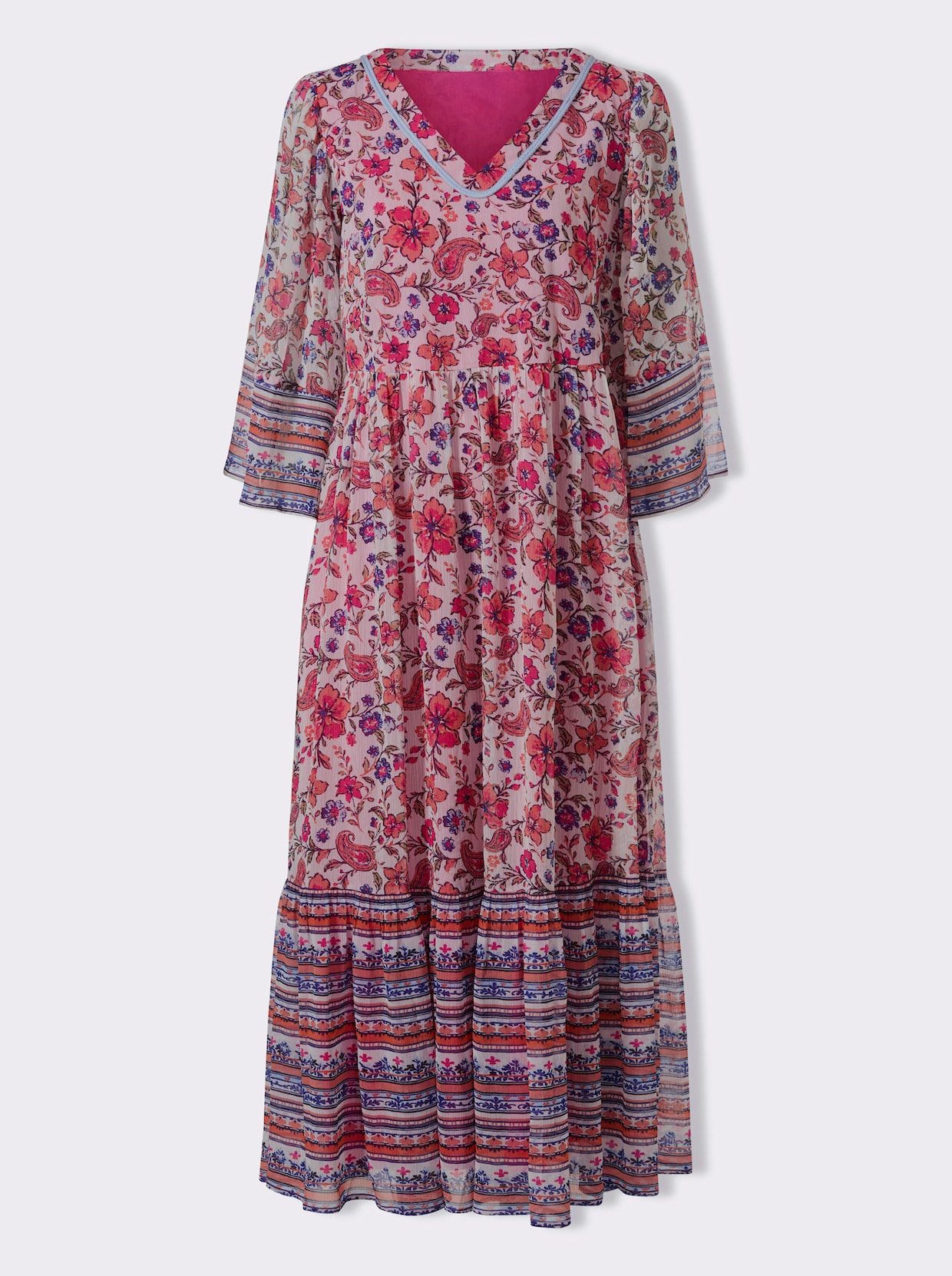heine Druckkleid - ecru-fuchsia-bedruckt