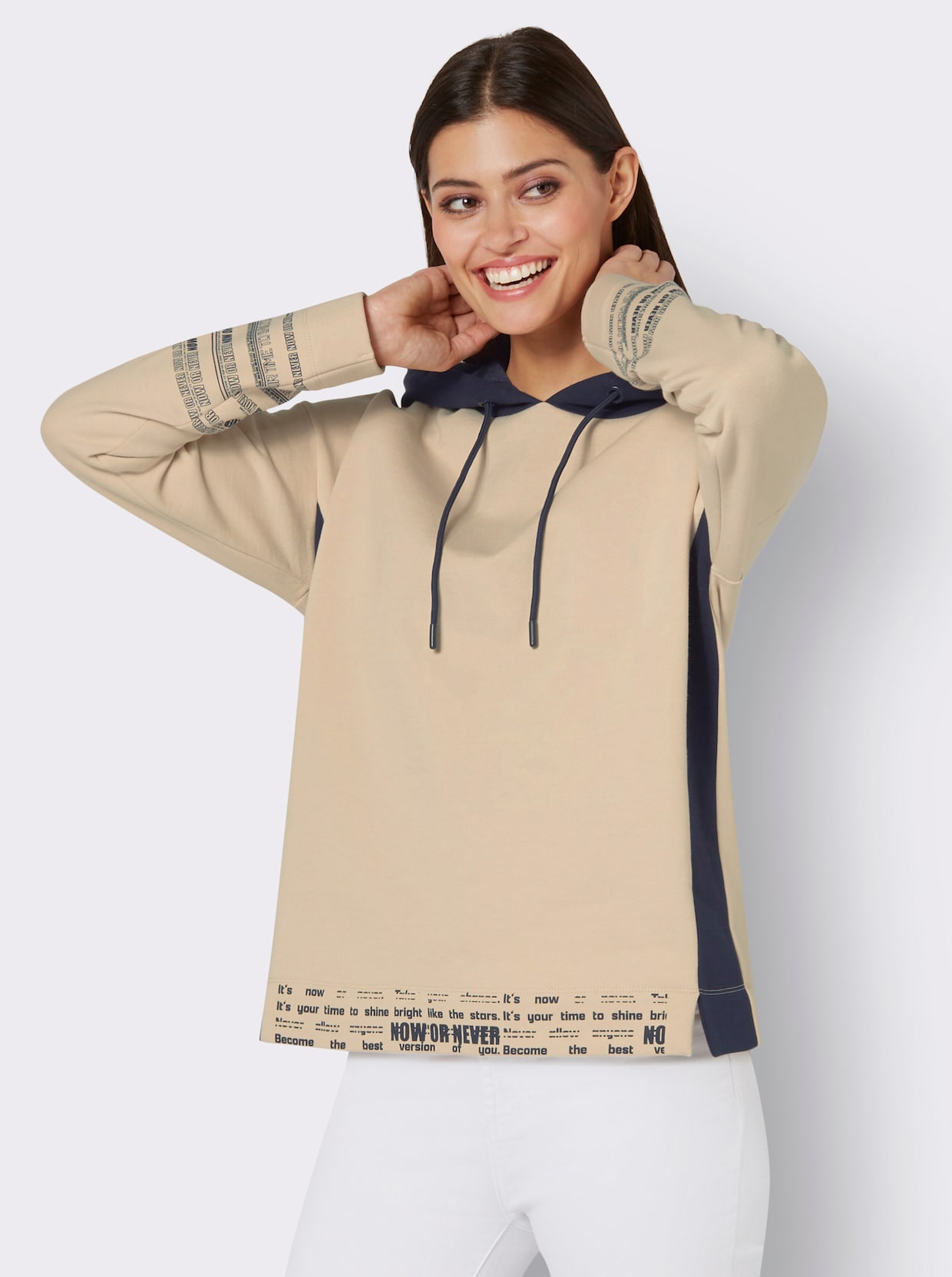 Kapuzensweatshirt - sand-marine-bedruckt