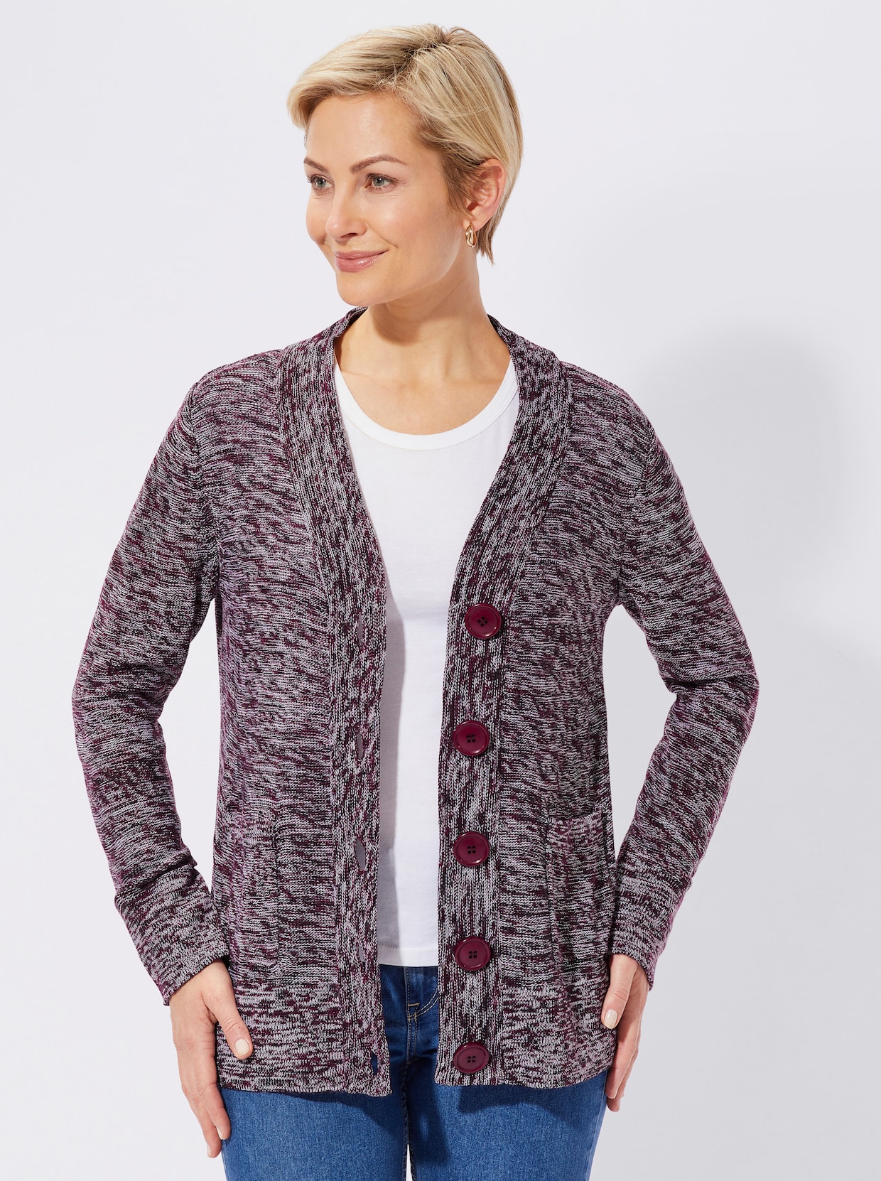 Cardigan - brombeer-meliert