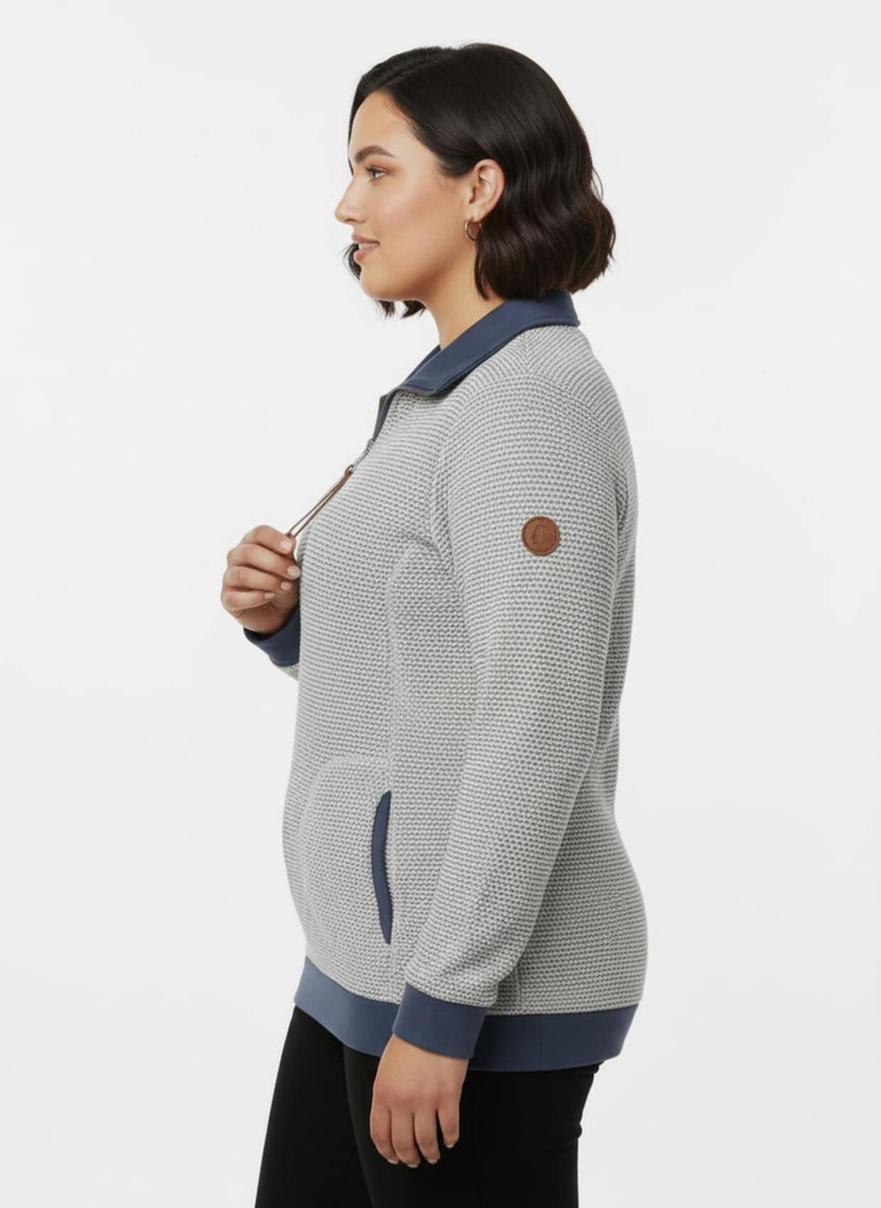 Sweatshirt mit Troyerkragen - steingrau-rauchblau