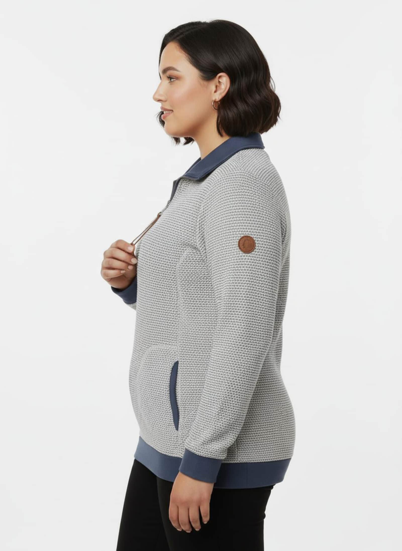 Sweatshirt mit Troyerkragen - steingrau-rauchblau