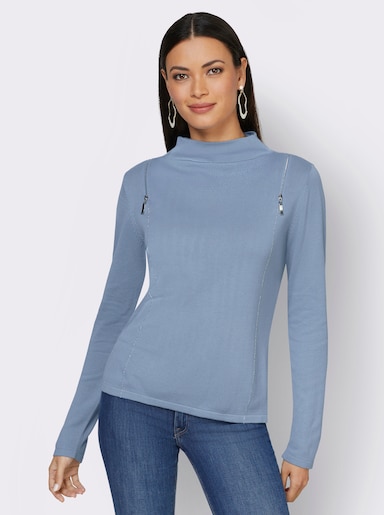 Langarm-Pullover mit Zier-Reißverschlüssen - bleu