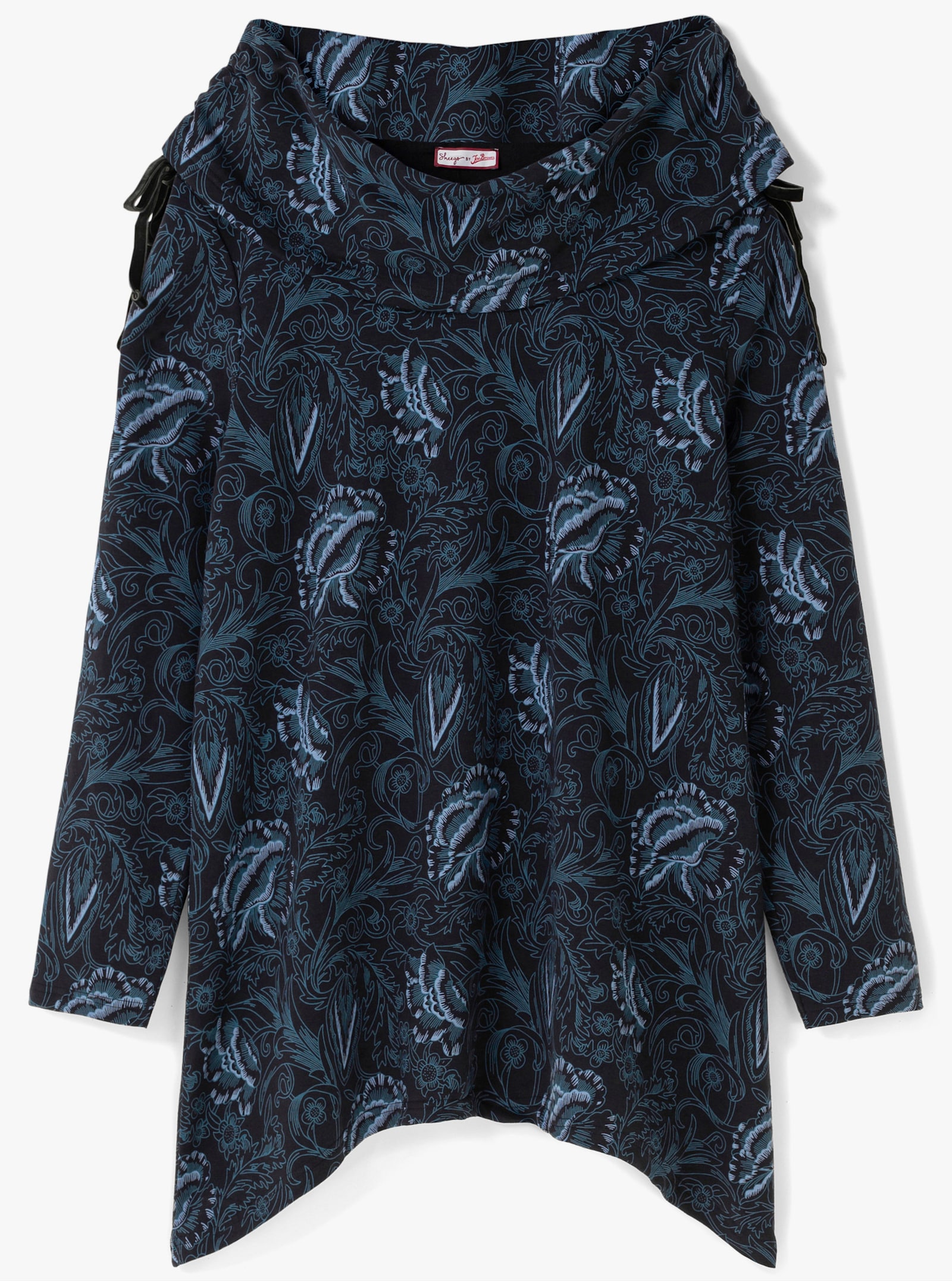 sheego by Joe Browns Sweatshirt mit weitem Schalkragen - schwarz-bedruckt