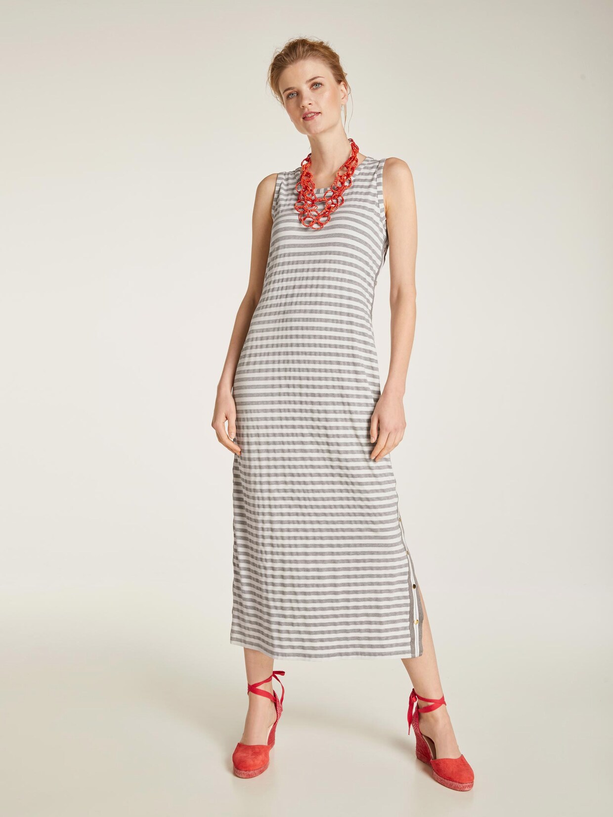 Linea Tesini Maxikleid - grau-melange-offwhite