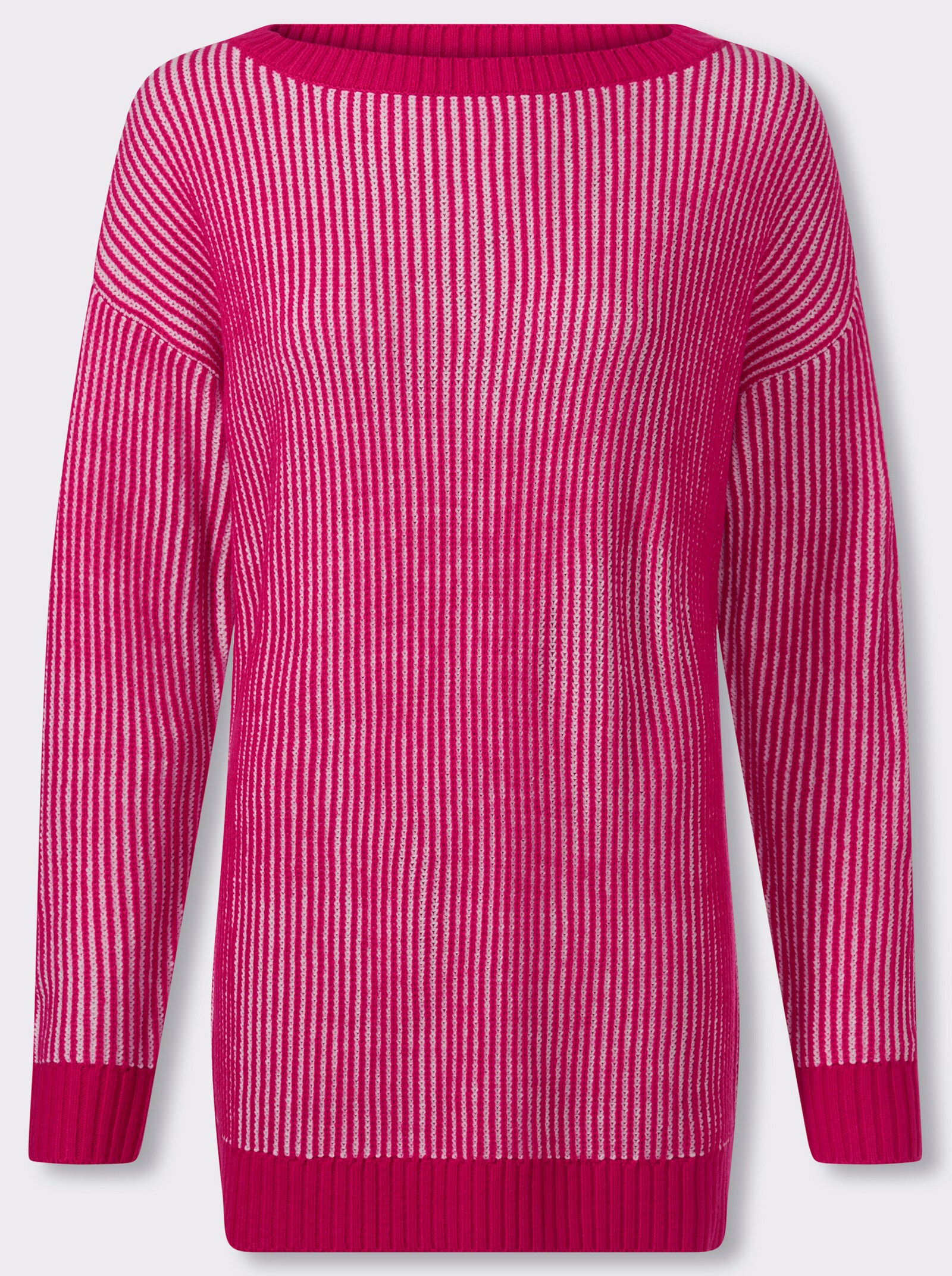 Longpullover in Ripp-Optik - pink-weiß
