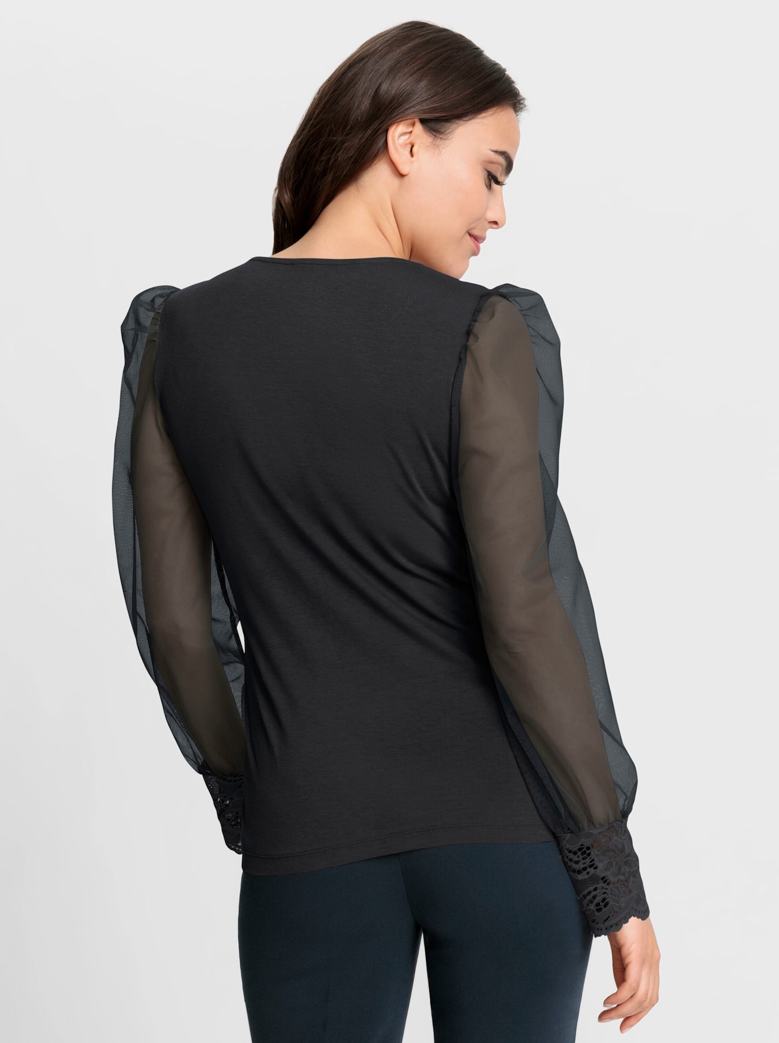 heine Langarmshirt mit transparenten Ärmeln - schwarz