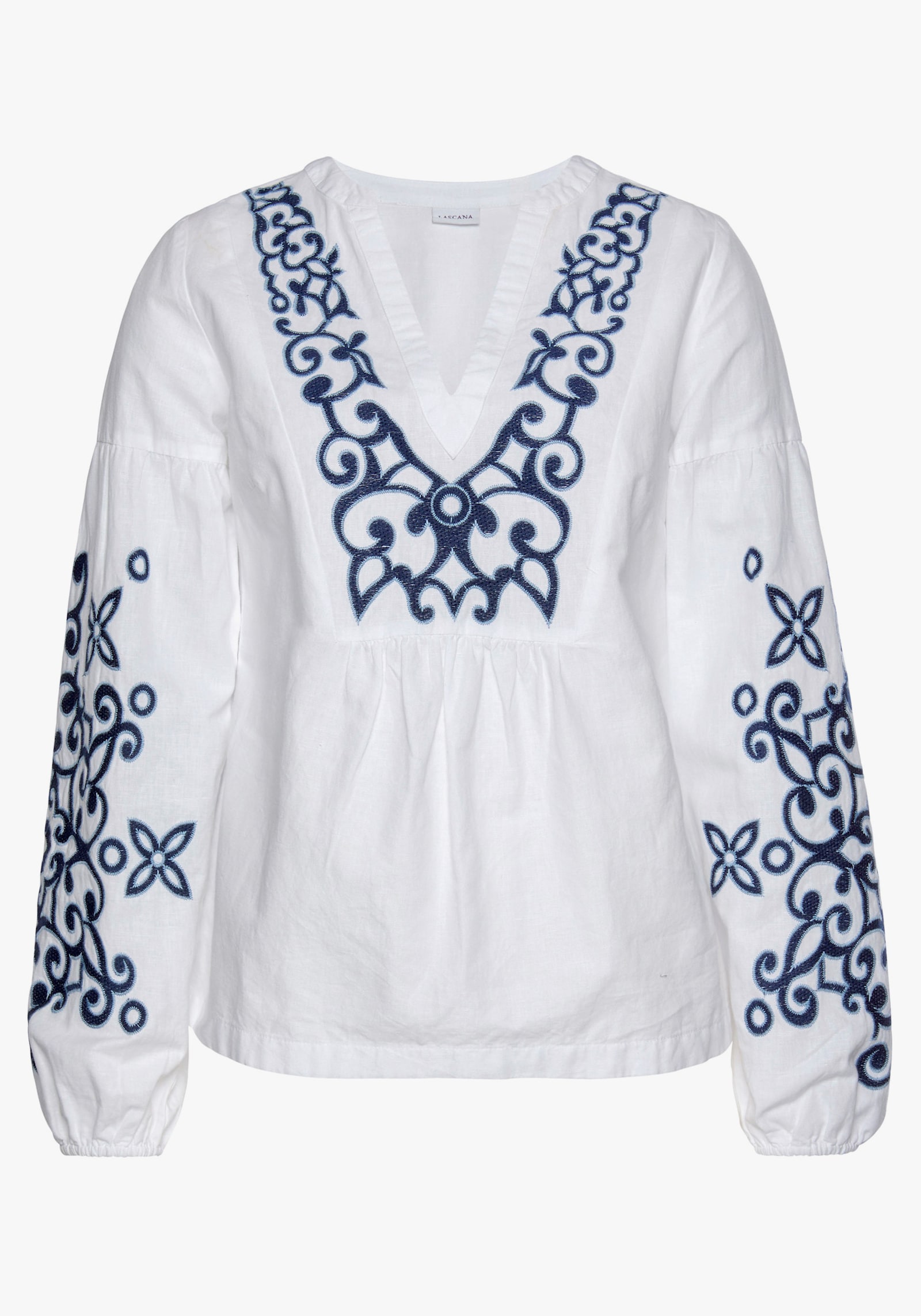 LASCANA Chemisier à manches longues - blanc-bleu