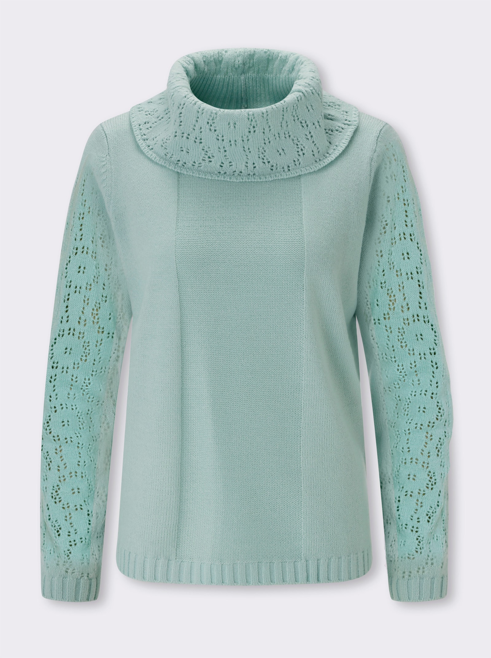 Rollkragenpullover mit Ajourmuster - mint